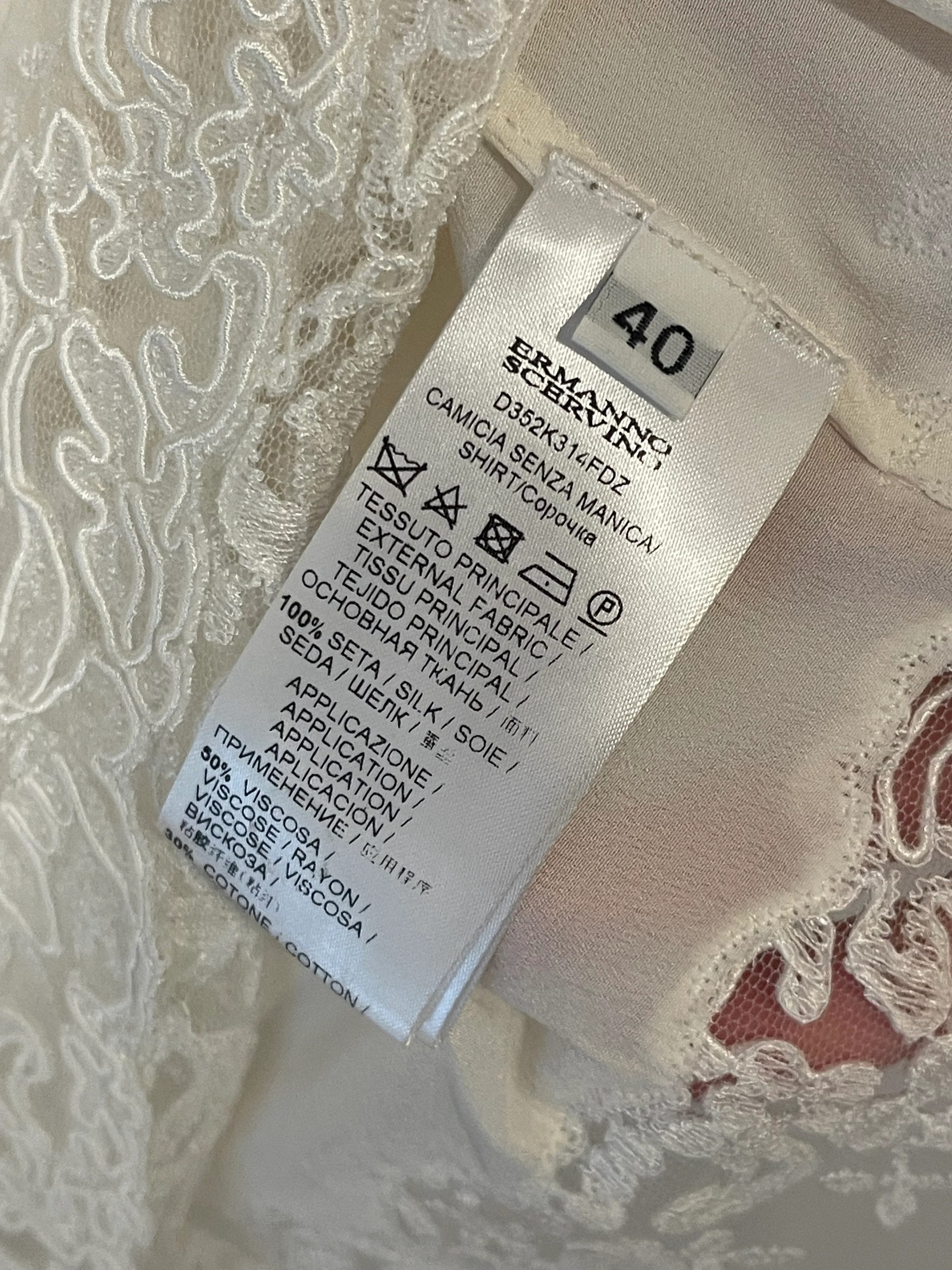 Ermanno Scervino White Silk Shirt Top with Lace Details Size IT 40 (UK 8) - Image 7