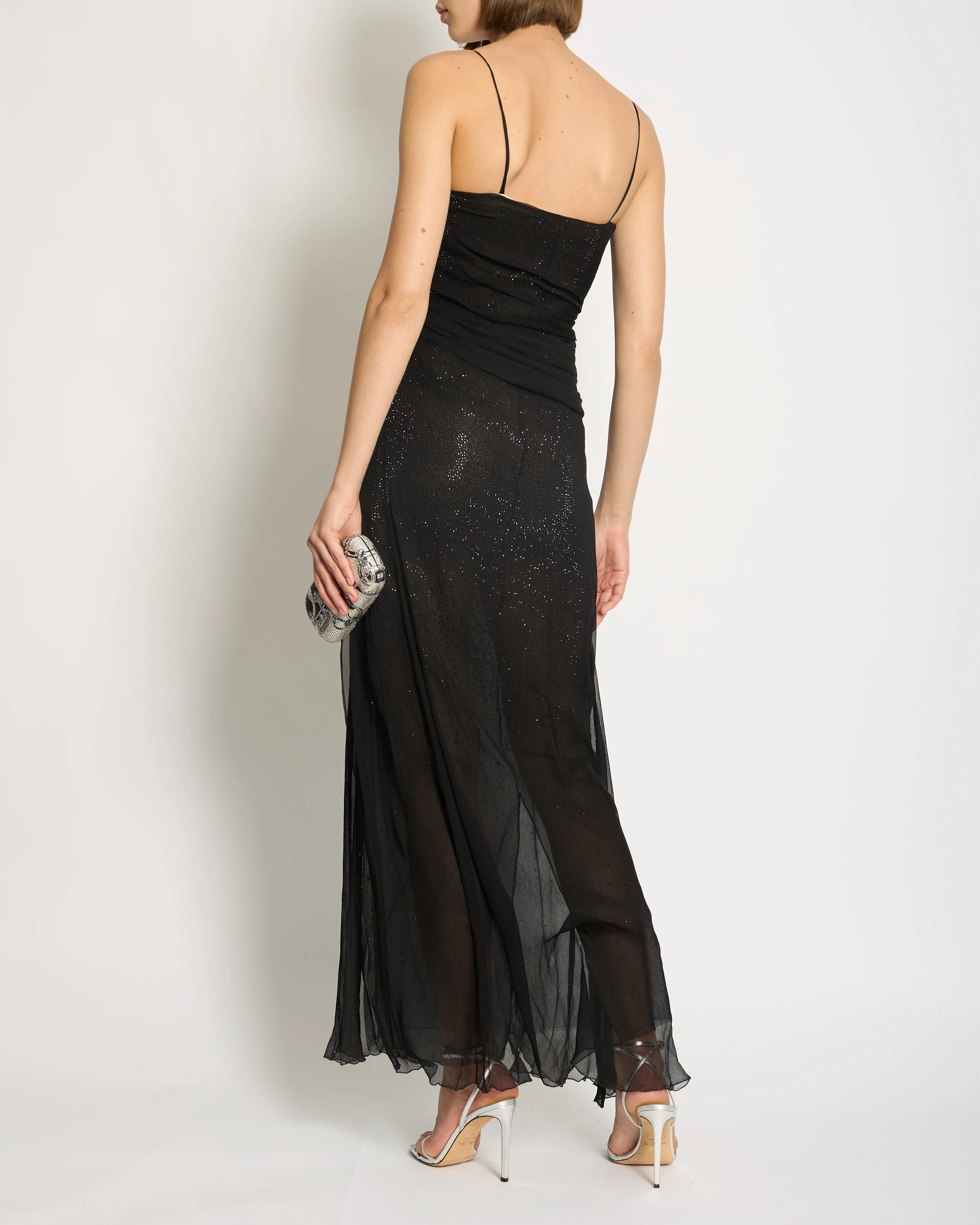 Ermanno Screvino Black Mesh Gown Dress with Crystal Detailing Size IT 36 (UK 4) - Image 3