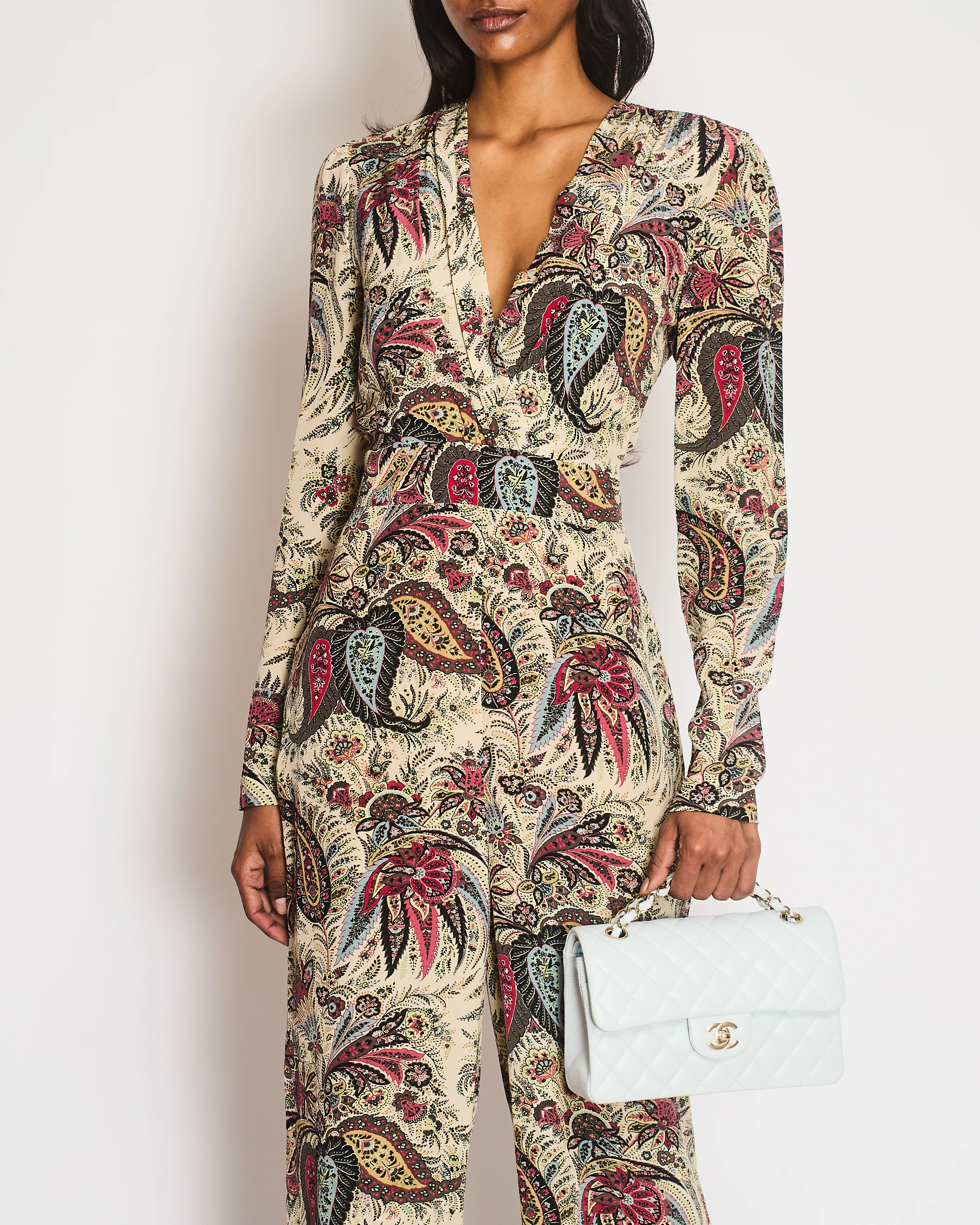 Etro Multi-Colour Silk Paisley Print Long-Sleeved Jumpsuit wit V-Neck Detail Size IT 42 (UK 10) - Image 2