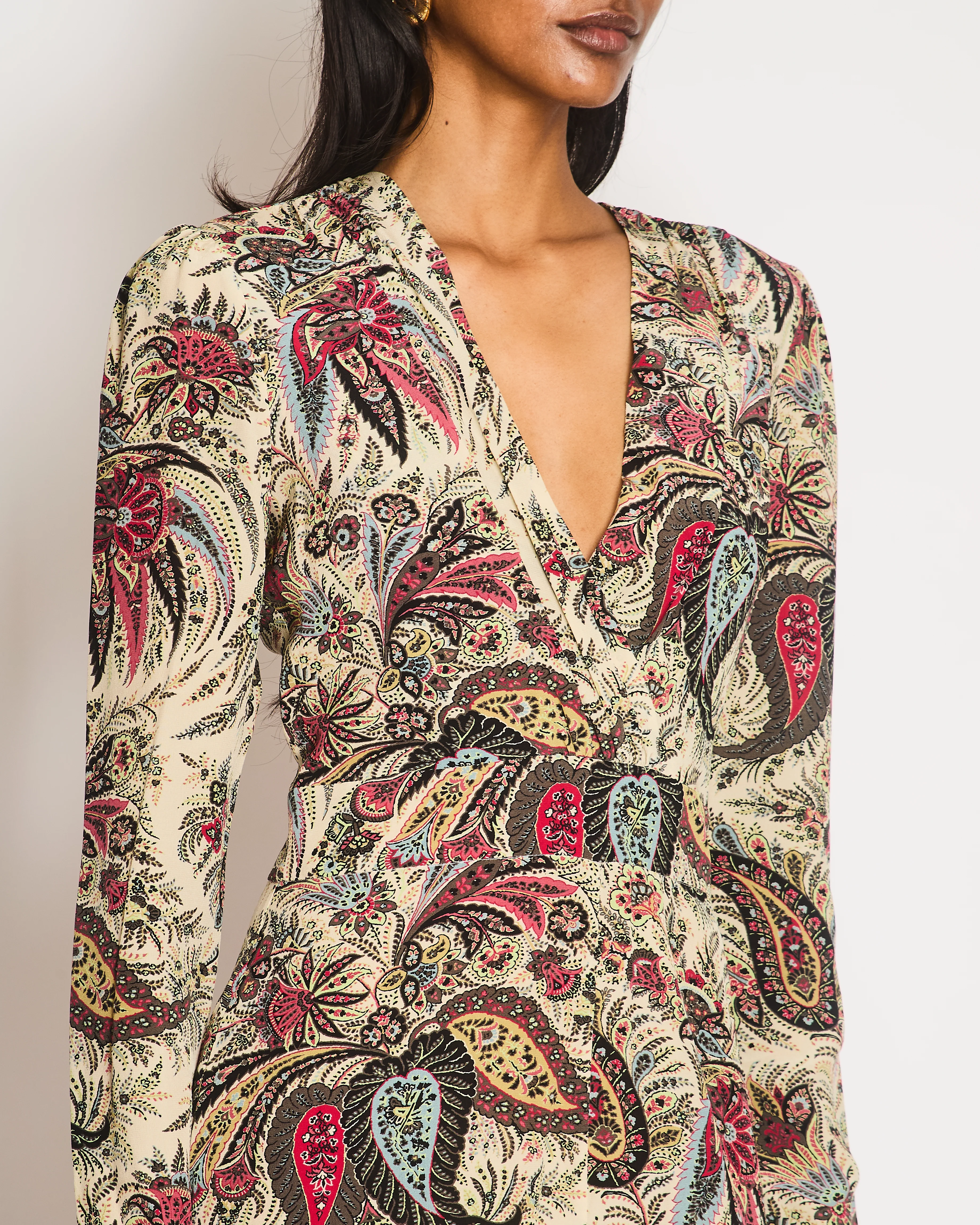 Etro Multi-Colour Silk Paisley Print Long-Sleeved Jumpsuit wit V-Neck Detail Size IT 42 (UK 10) - Image 3
