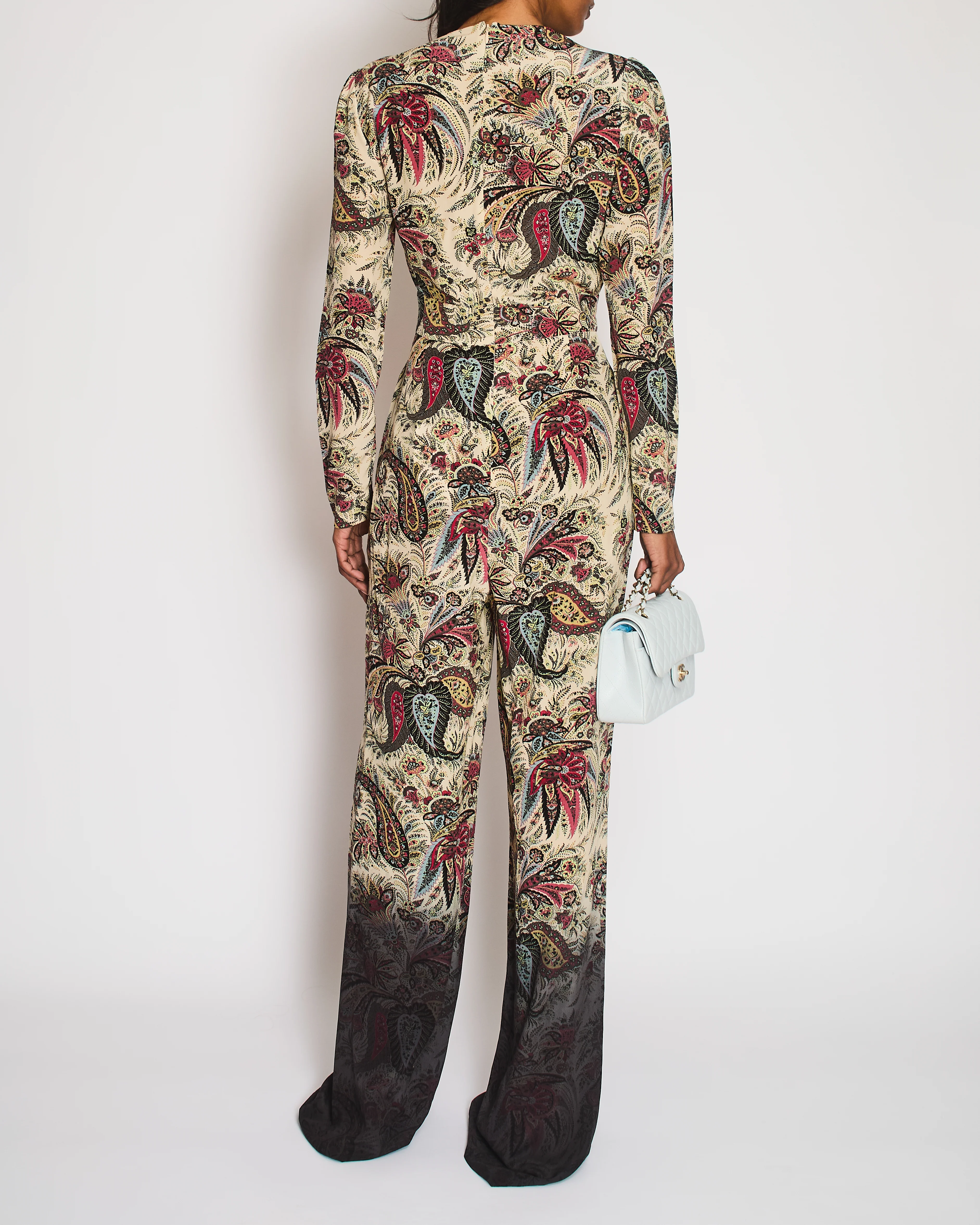 Etro Multi-Colour Silk Paisley Print Long-Sleeved Jumpsuit wit V-Neck Detail Size IT 42 (UK 10) - Image 4