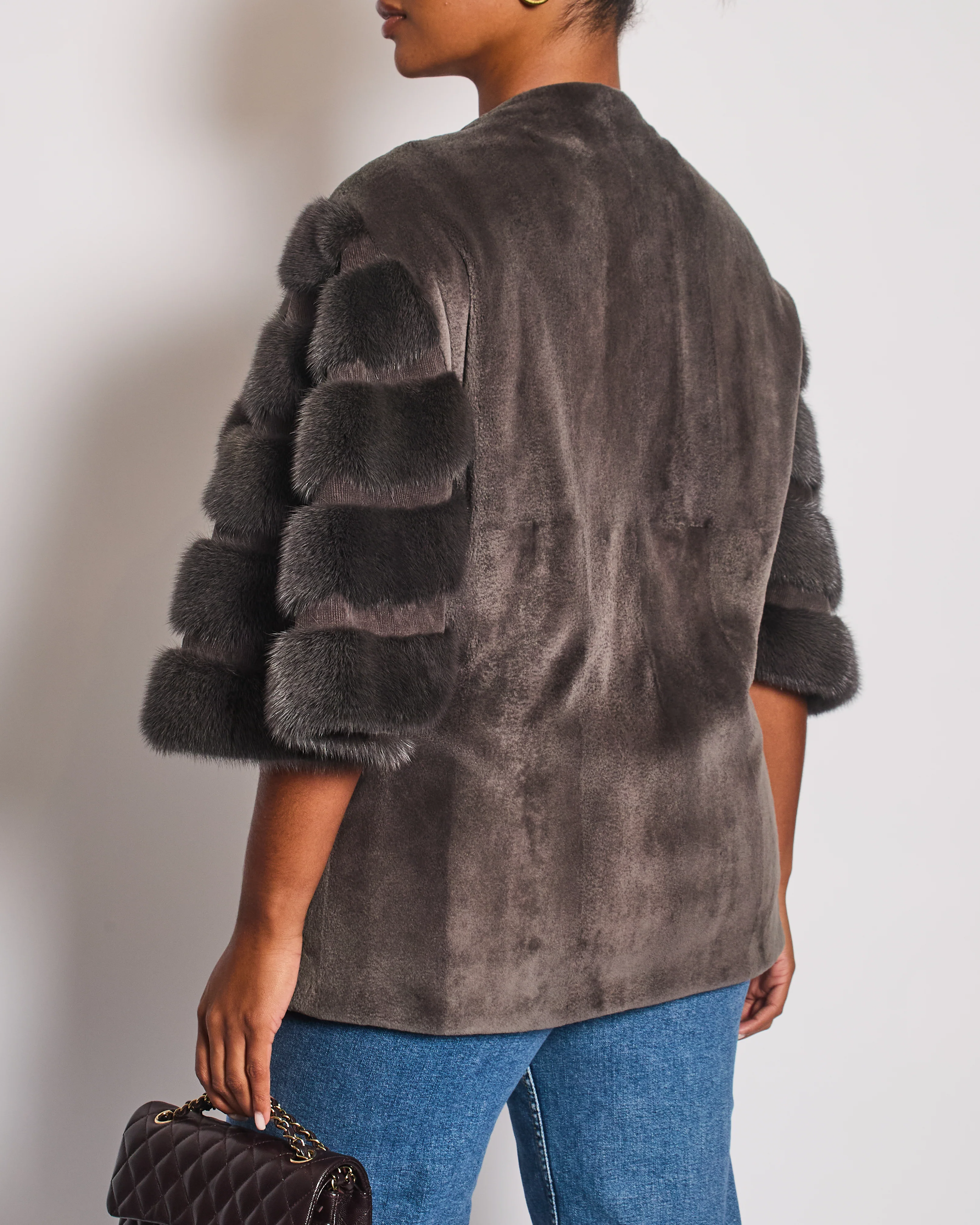 Exclusive M Grey Sheared Mink Jacket with Cropped Sleeve Detail Size IT 44 (UK 12) - Image 2