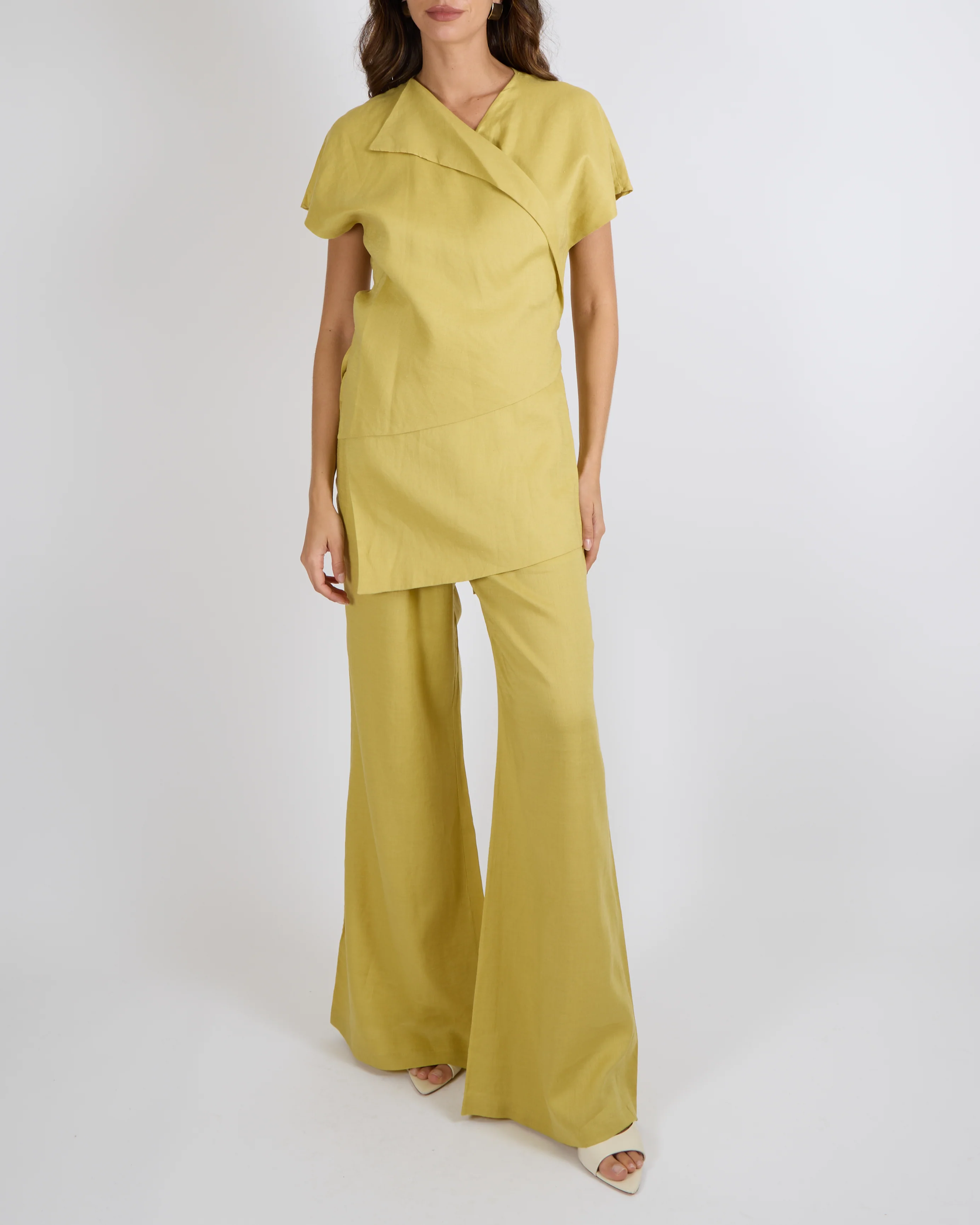 Fabiana Filippi Light Green Linen Short-Sleeve Top and Trousers Set Size XS/L (UK 8/14)