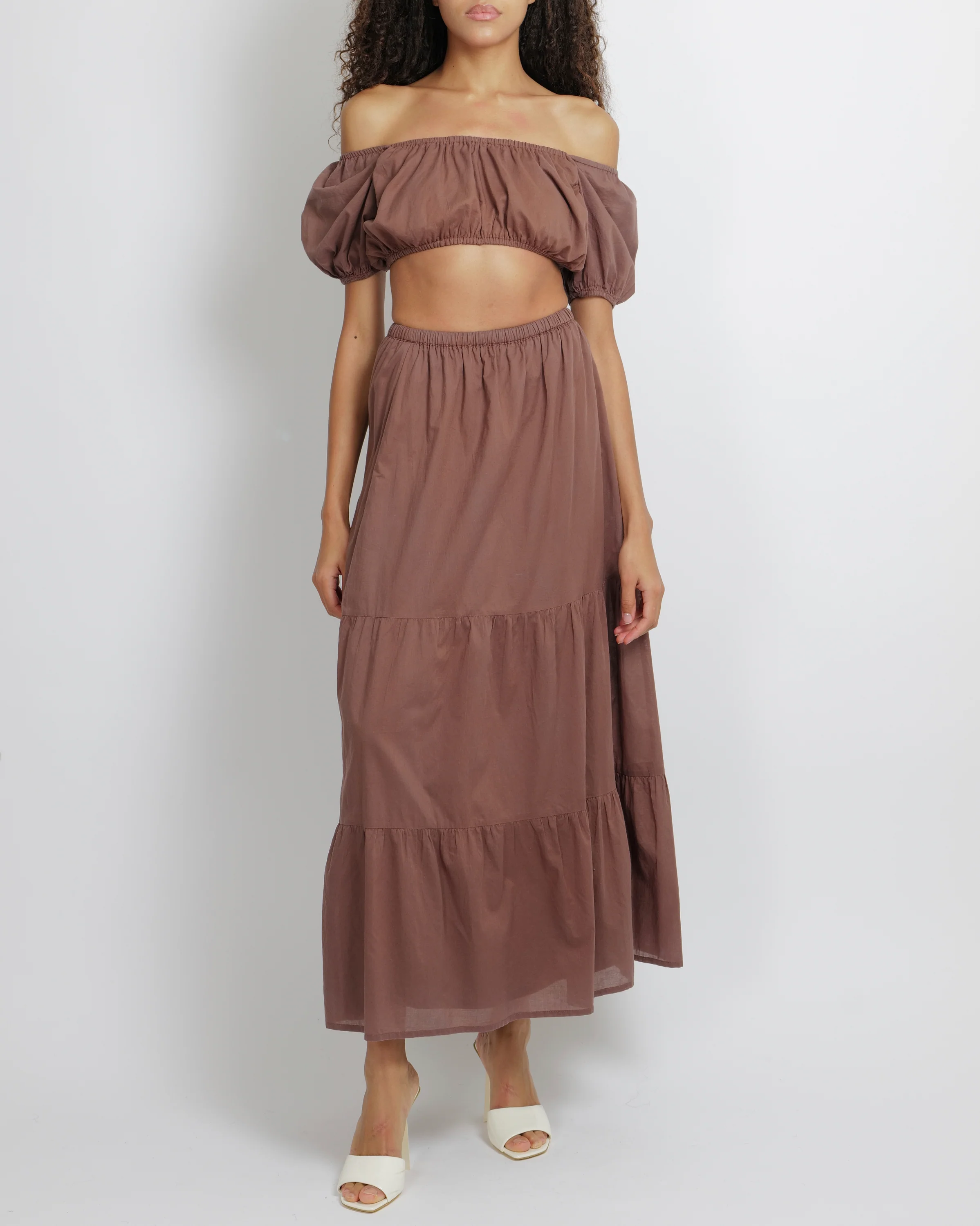 Faithfull The Brand Brown Crop Top and Skirt Set Size S (UK 8)
