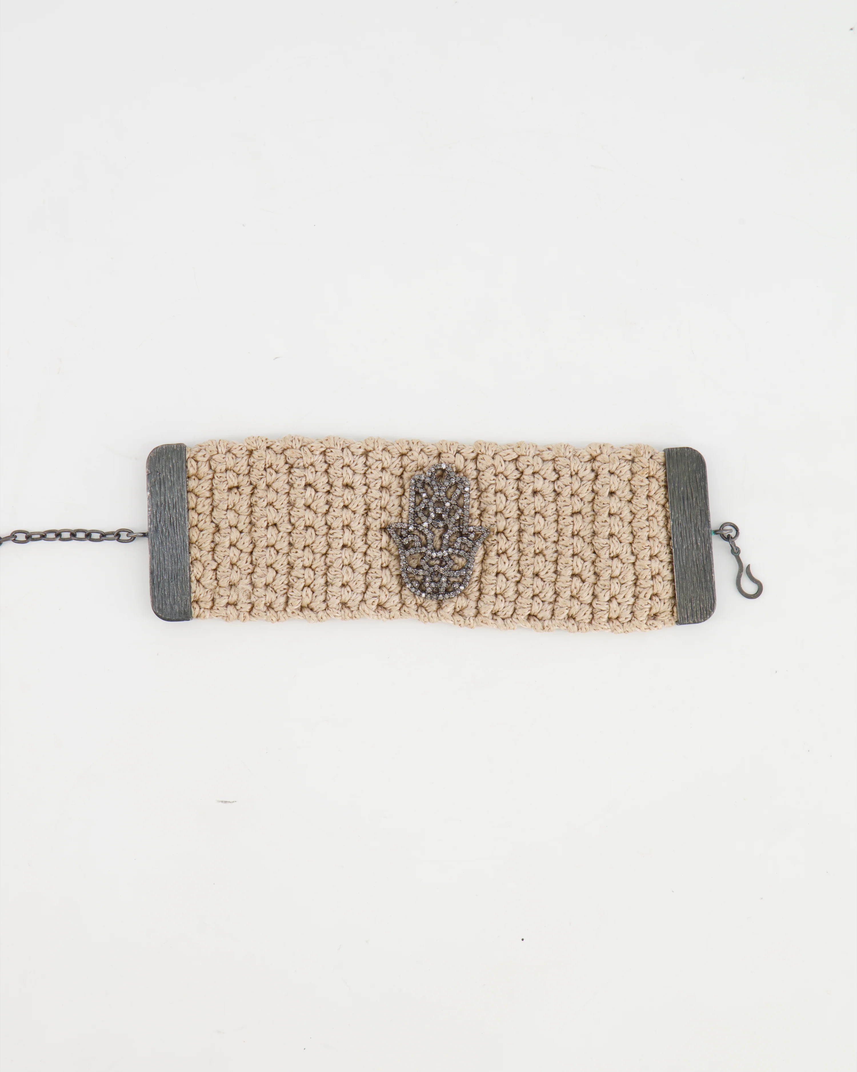 Fatima Hand Crystal Embellished Raffia Bracelet
