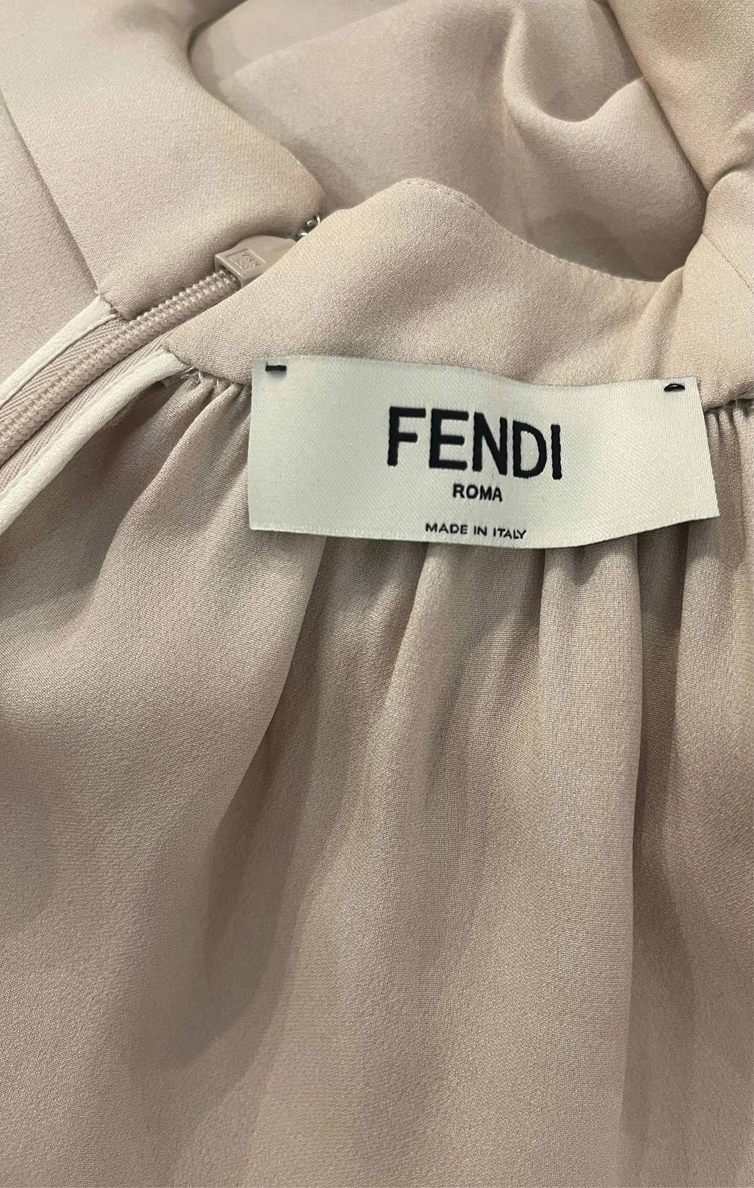 Fendi Beige and Brown Silk Long-Sleeve Graphic Blouse Top Size IT 42 (UK 10) - Image 13