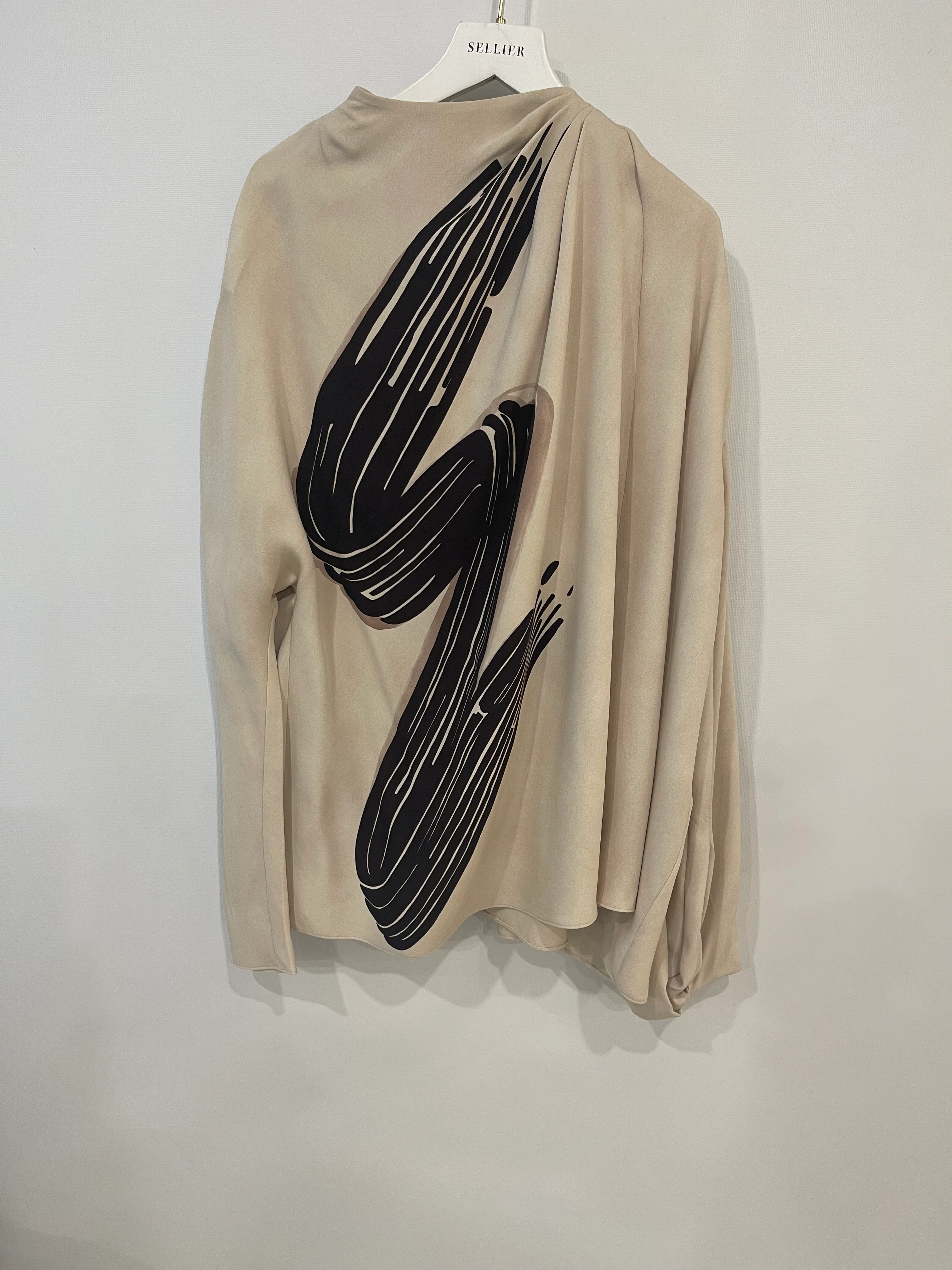 Fendi Beige and Brown Silk Long-Sleeve Graphic Blouse Top Size IT 42 (UK 10) - Image 4