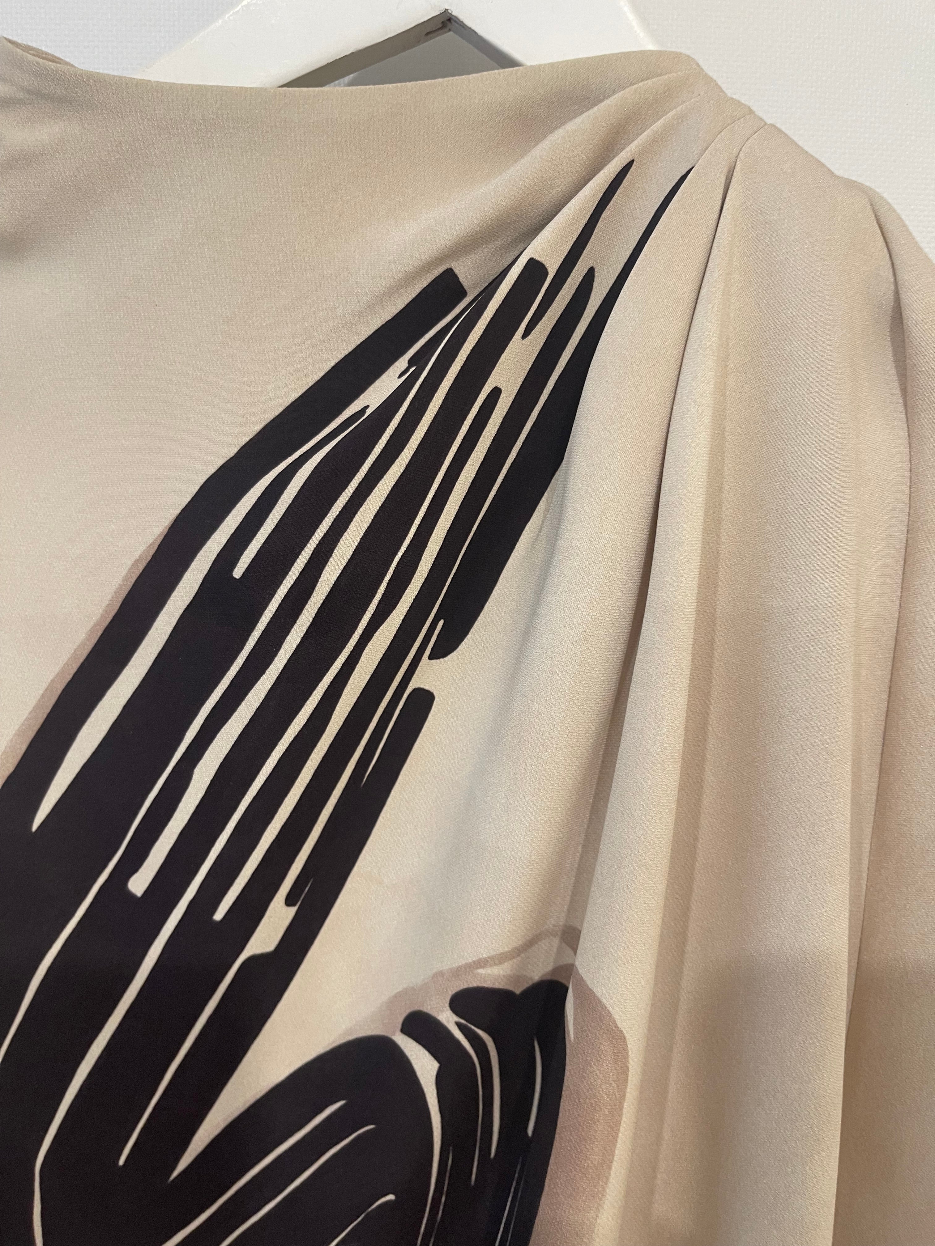 Fendi Beige and Brown Silk Long-Sleeve Graphic Blouse Top Size IT 42 (UK 10) - Image 5