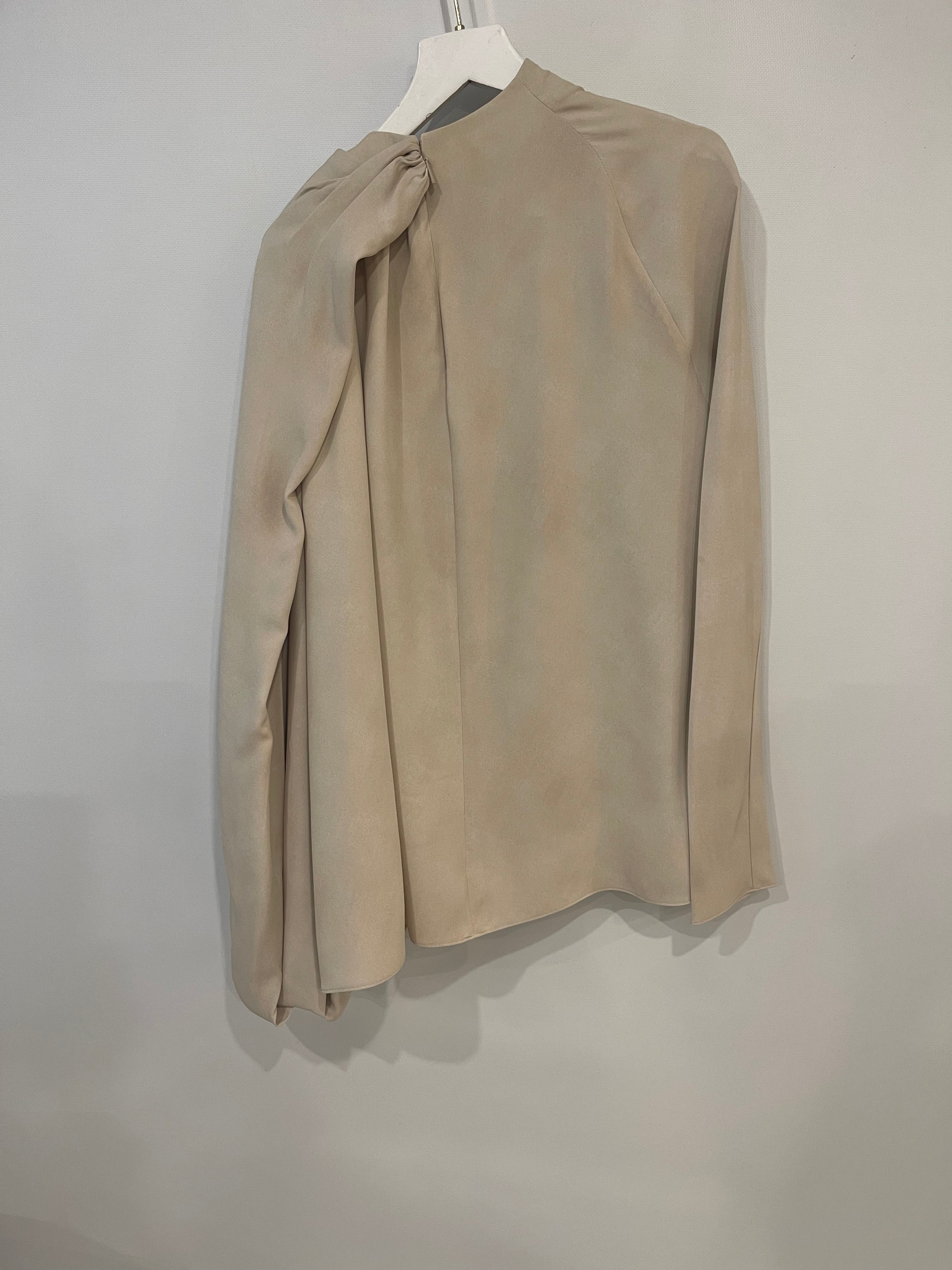 Fendi Beige and Brown Silk Long-Sleeve Graphic Blouse Top Size IT 42 (UK 10) - Image 6