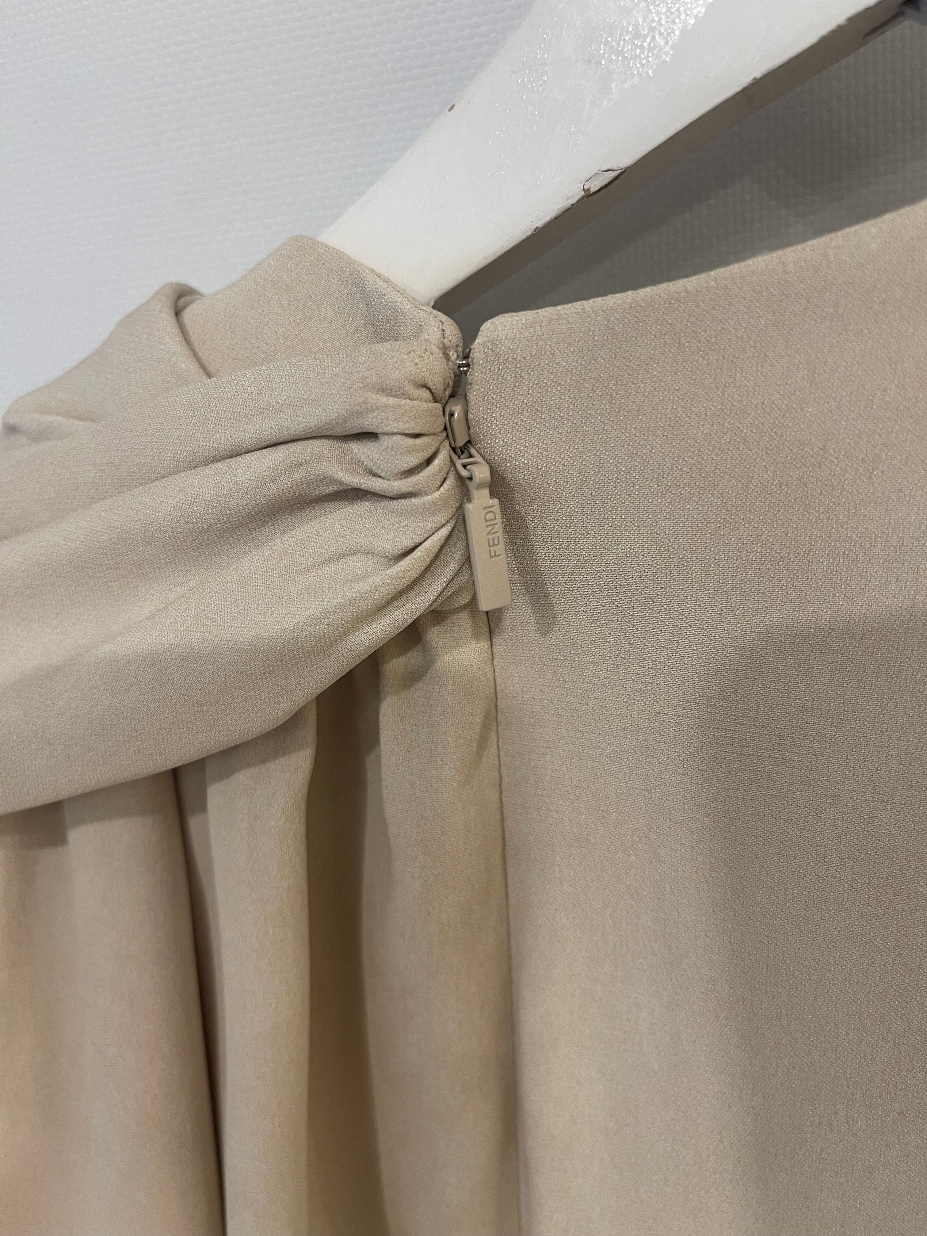 Fendi Beige and Brown Silk Long-Sleeve Graphic Blouse Top Size IT 42 (UK 10) - Image 7