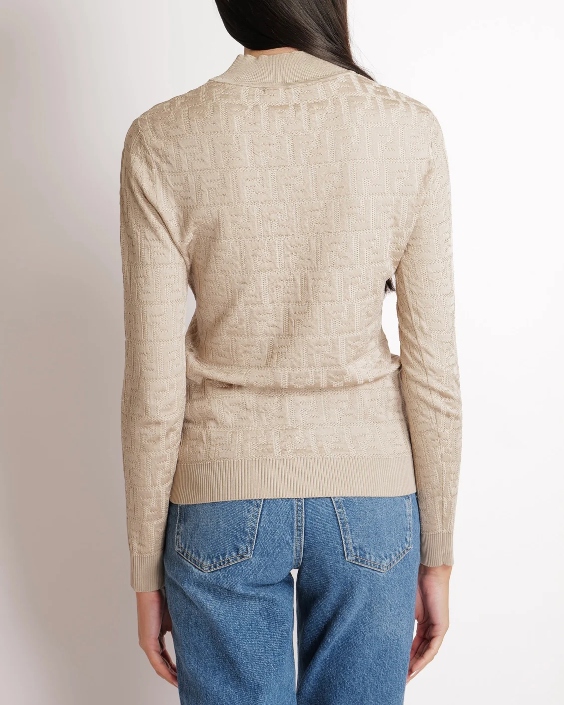 Fendi Beige FF Logo Metallic Long-Sleeve Top Size IT 42 (UK 10) - Image 3