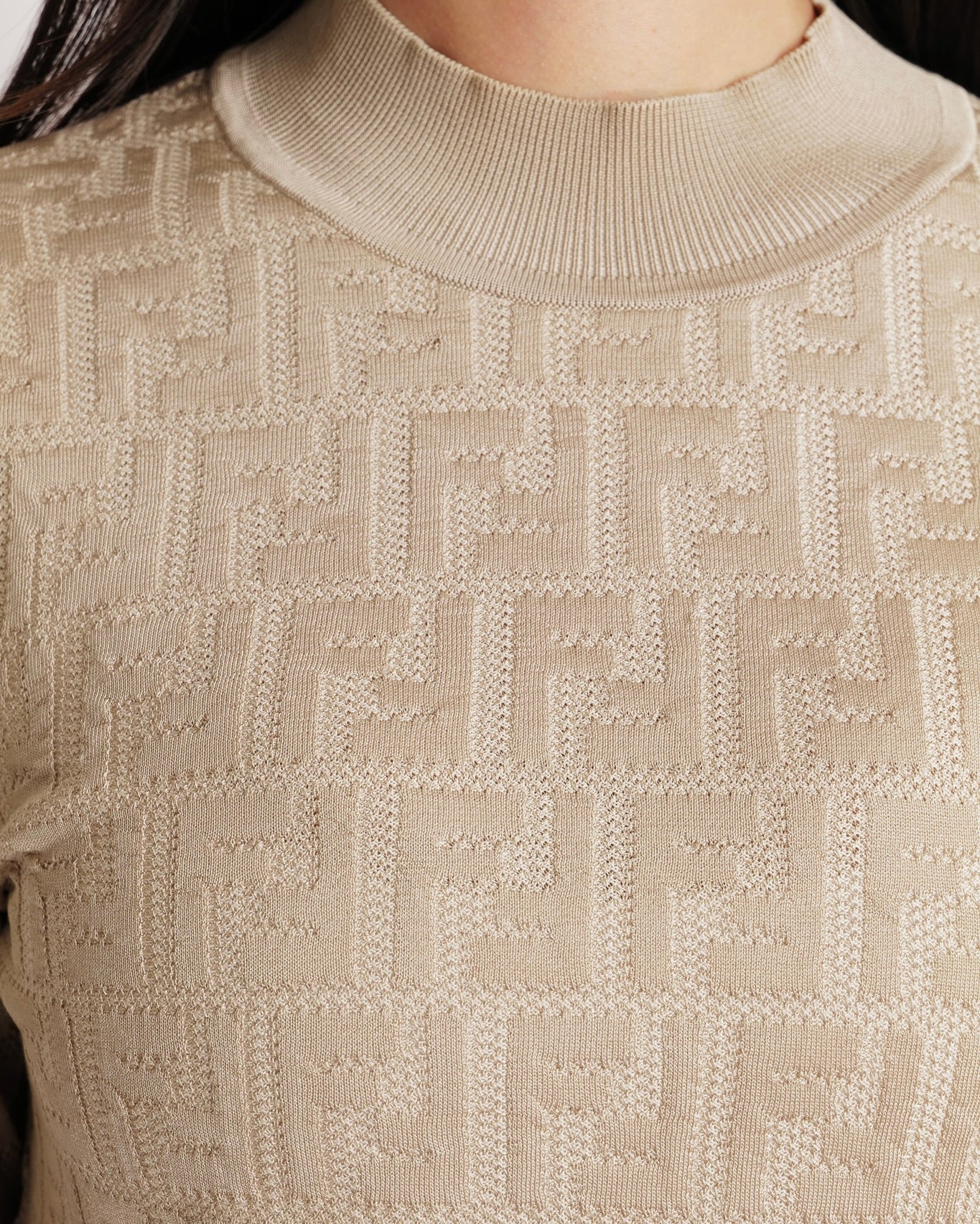 Fendi Beige FF Logo Metallic Long-Sleeve Top Size IT 42 (UK 10) - Image 4