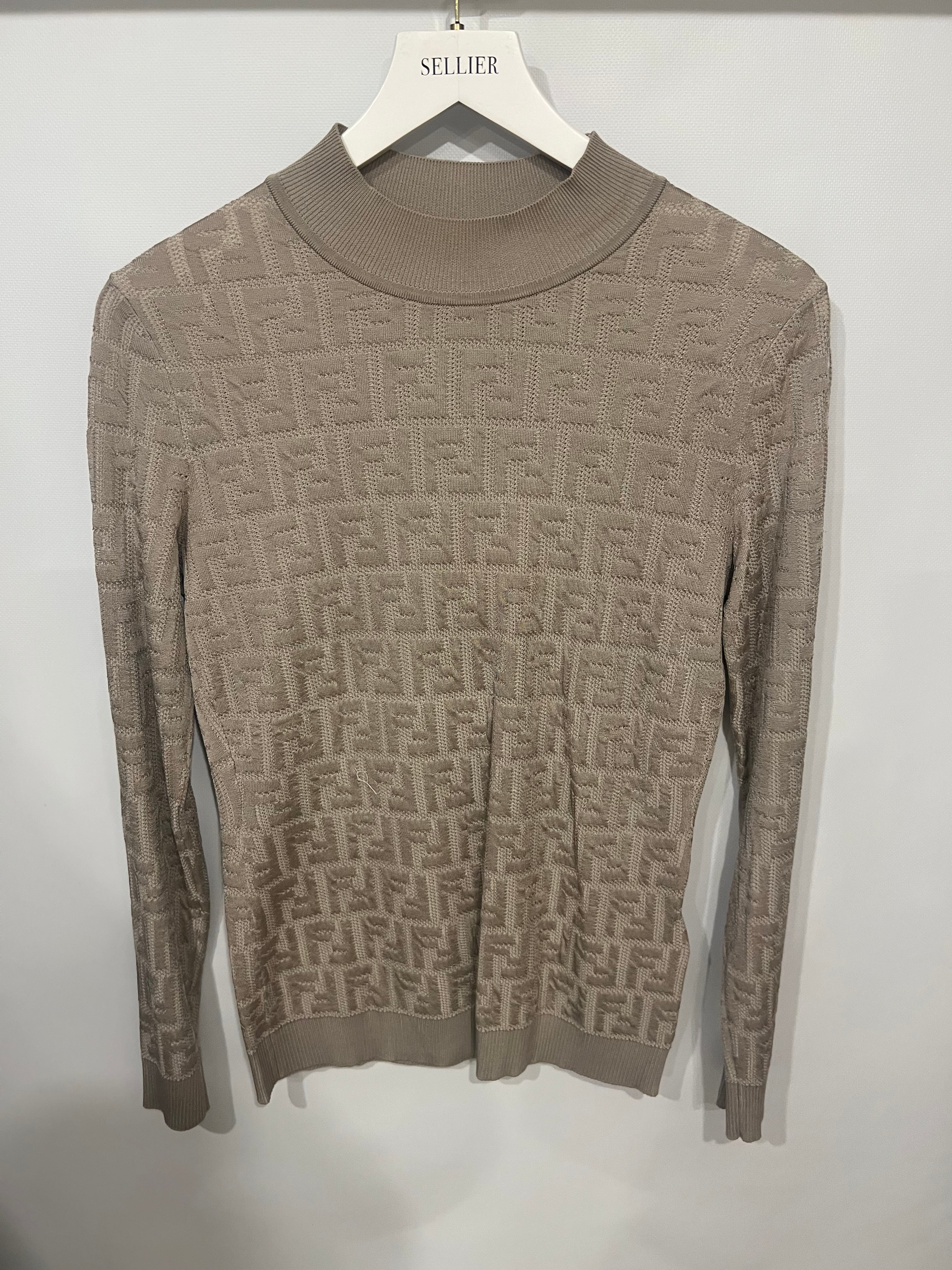 Fendi Beige FF Logo Metallic Long-Sleeve Top Size IT 42 (UK 10) - Image 5