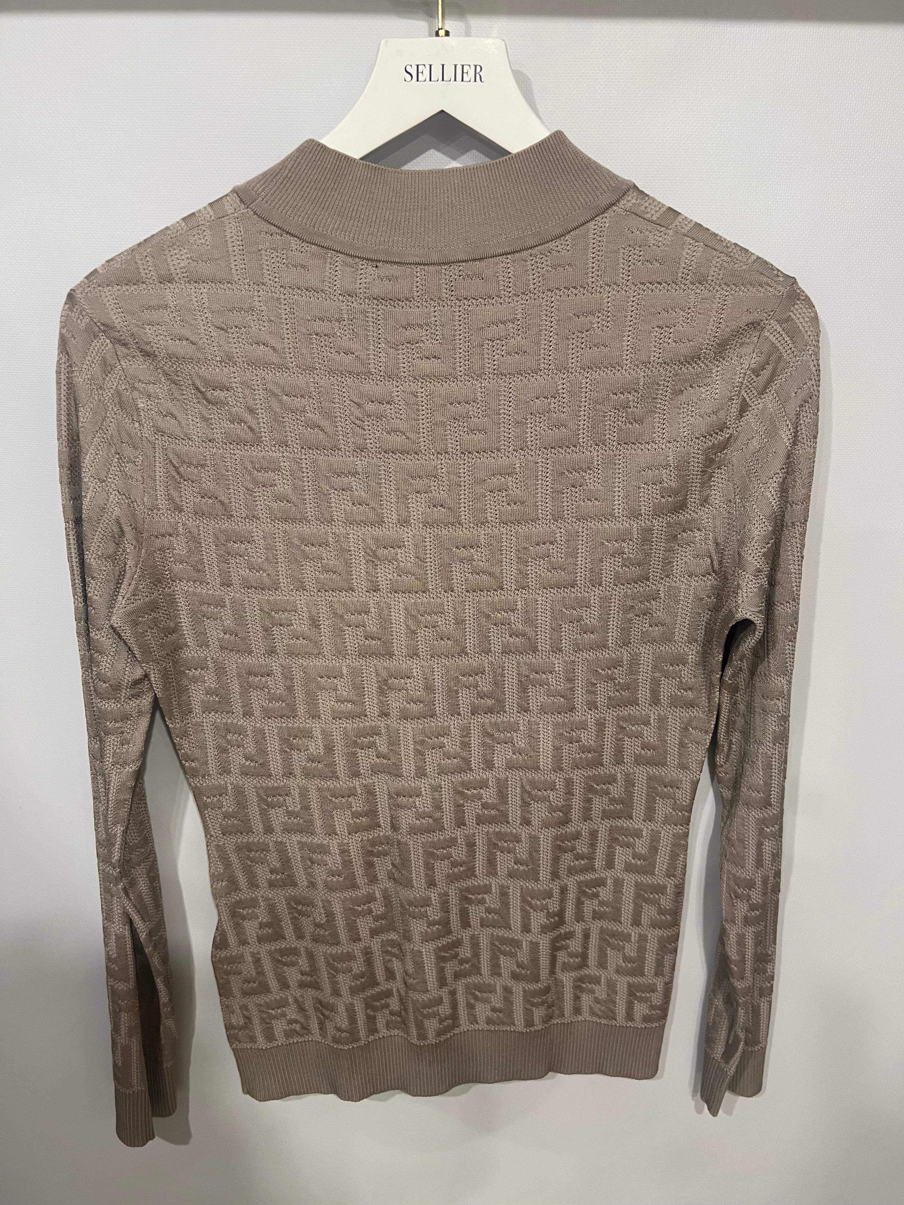 Fendi Beige FF Logo Metallic Long-Sleeve Top Size IT 42 (UK 10) - Image 6