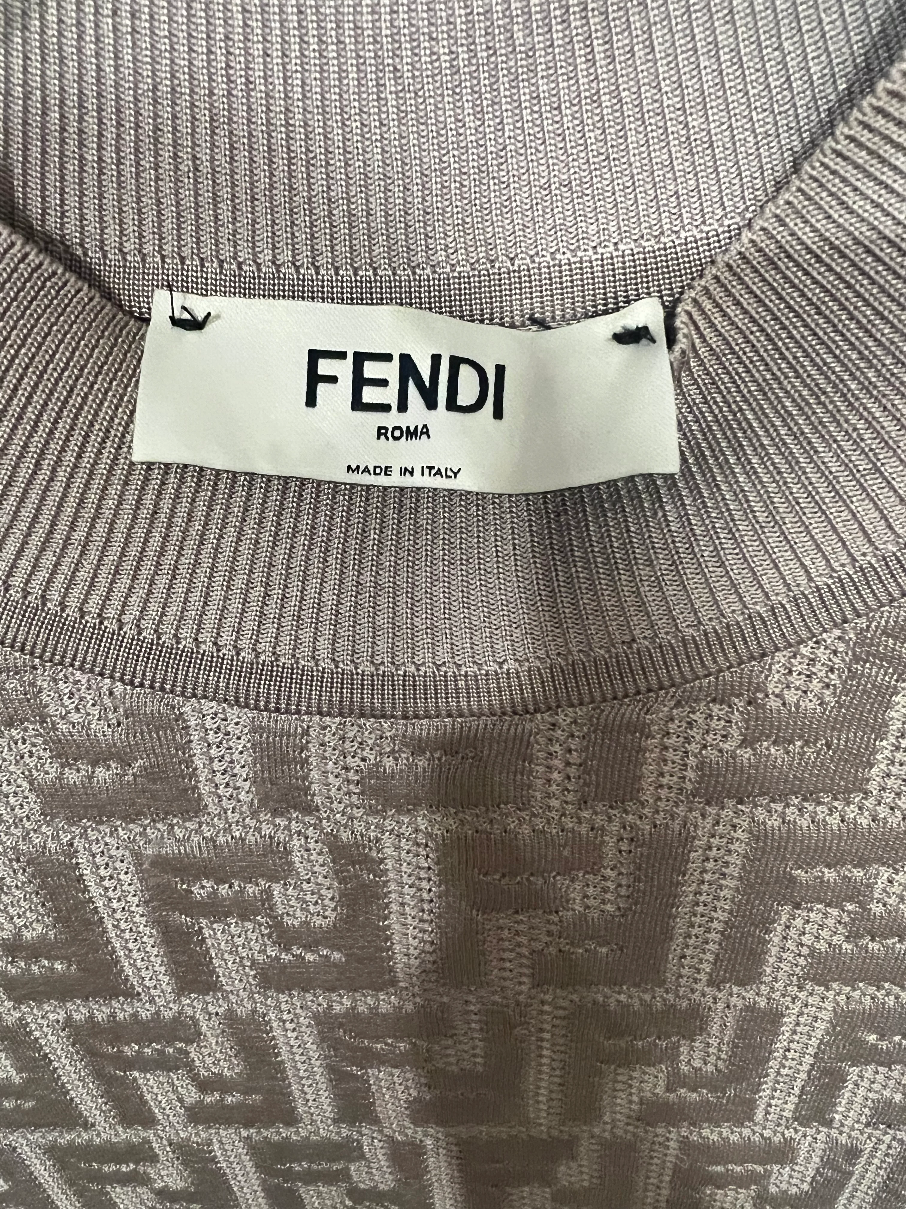 Fendi Beige FF Logo Metallic Long-Sleeve Top Size IT 42 (UK 10) - Image 7