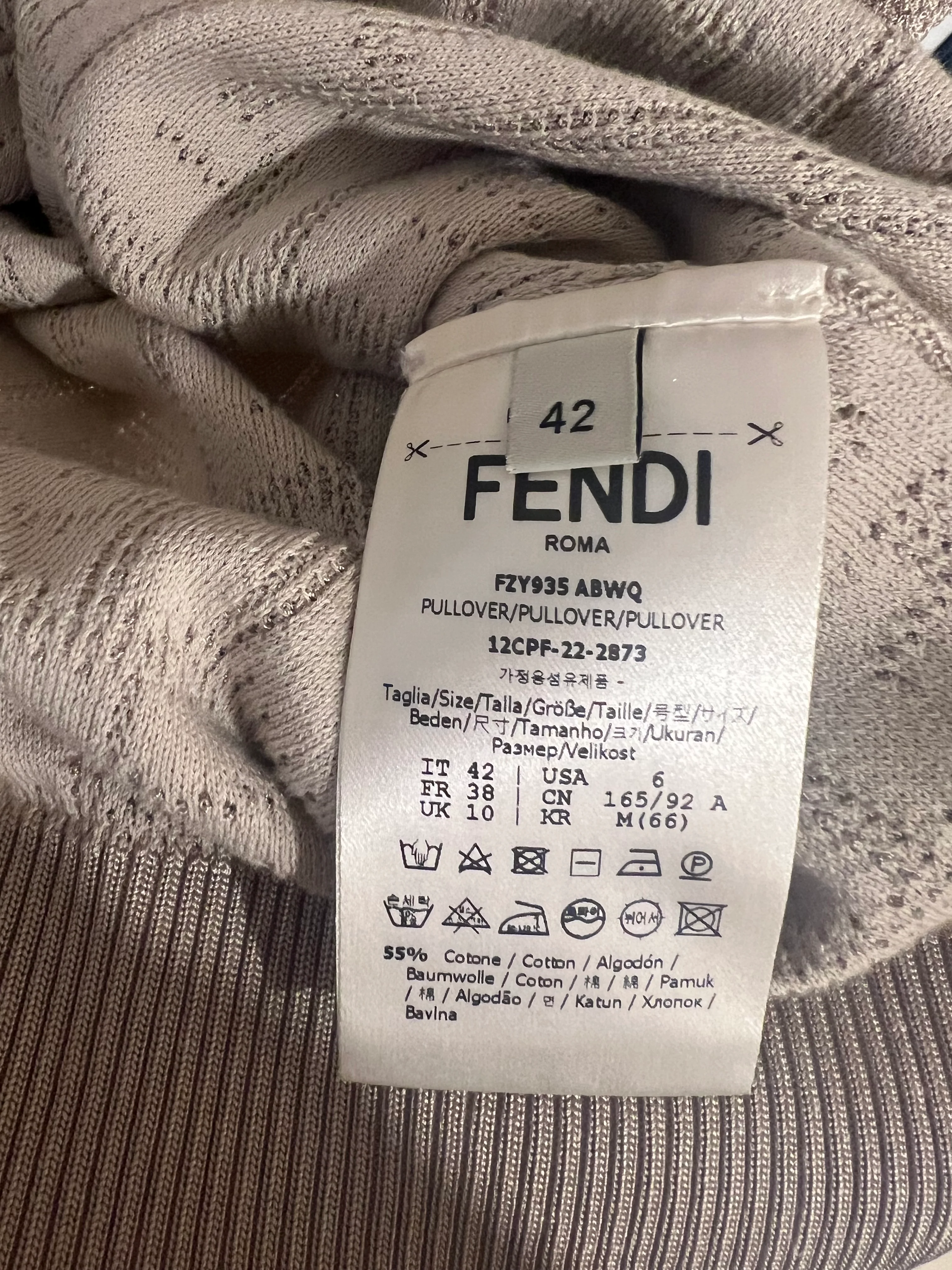 Fendi Beige FF Logo Metallic Long-Sleeve Top Size IT 42 (UK 10) - Image 8