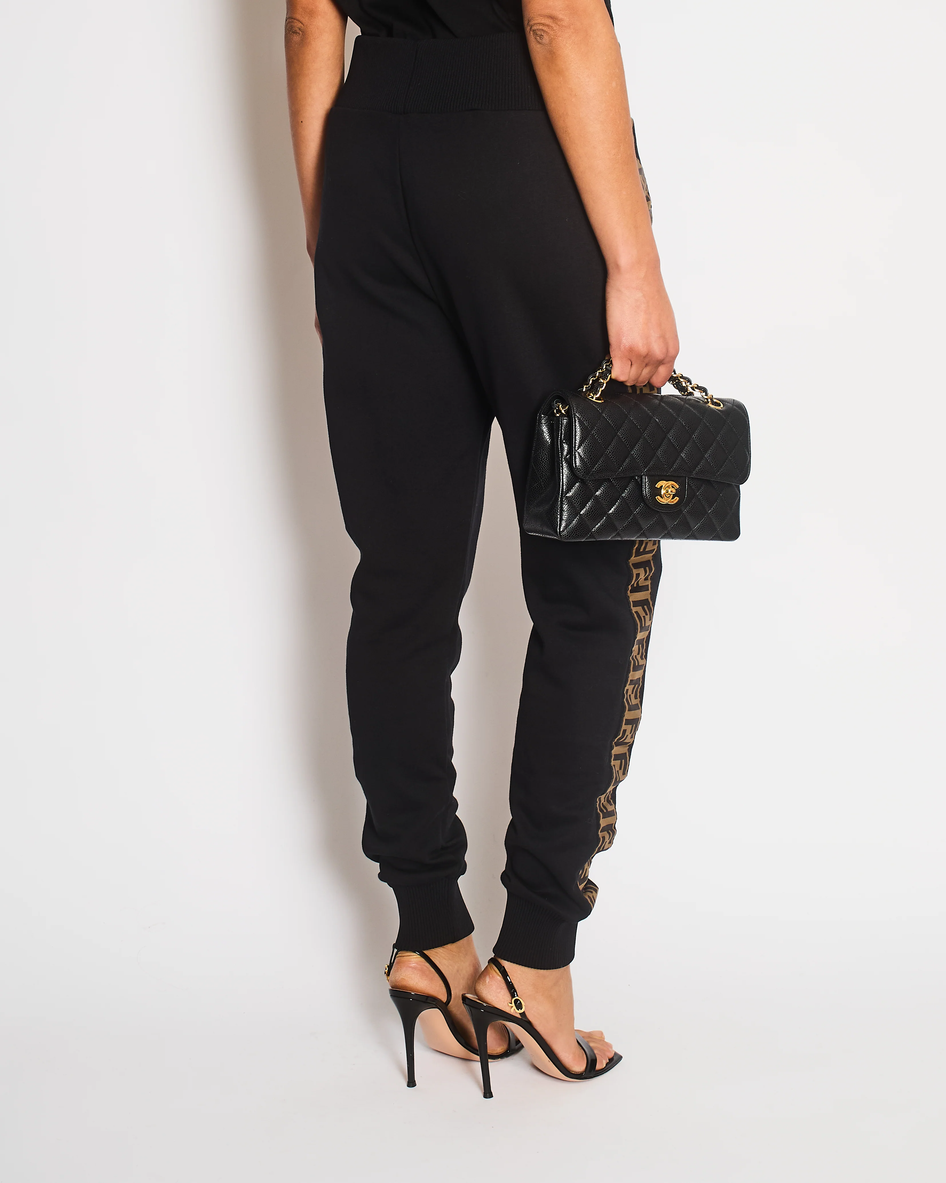 Fendi Black Joggers with Brown Stripe Logo Details Size IT 46 (UK 14) - Image 4