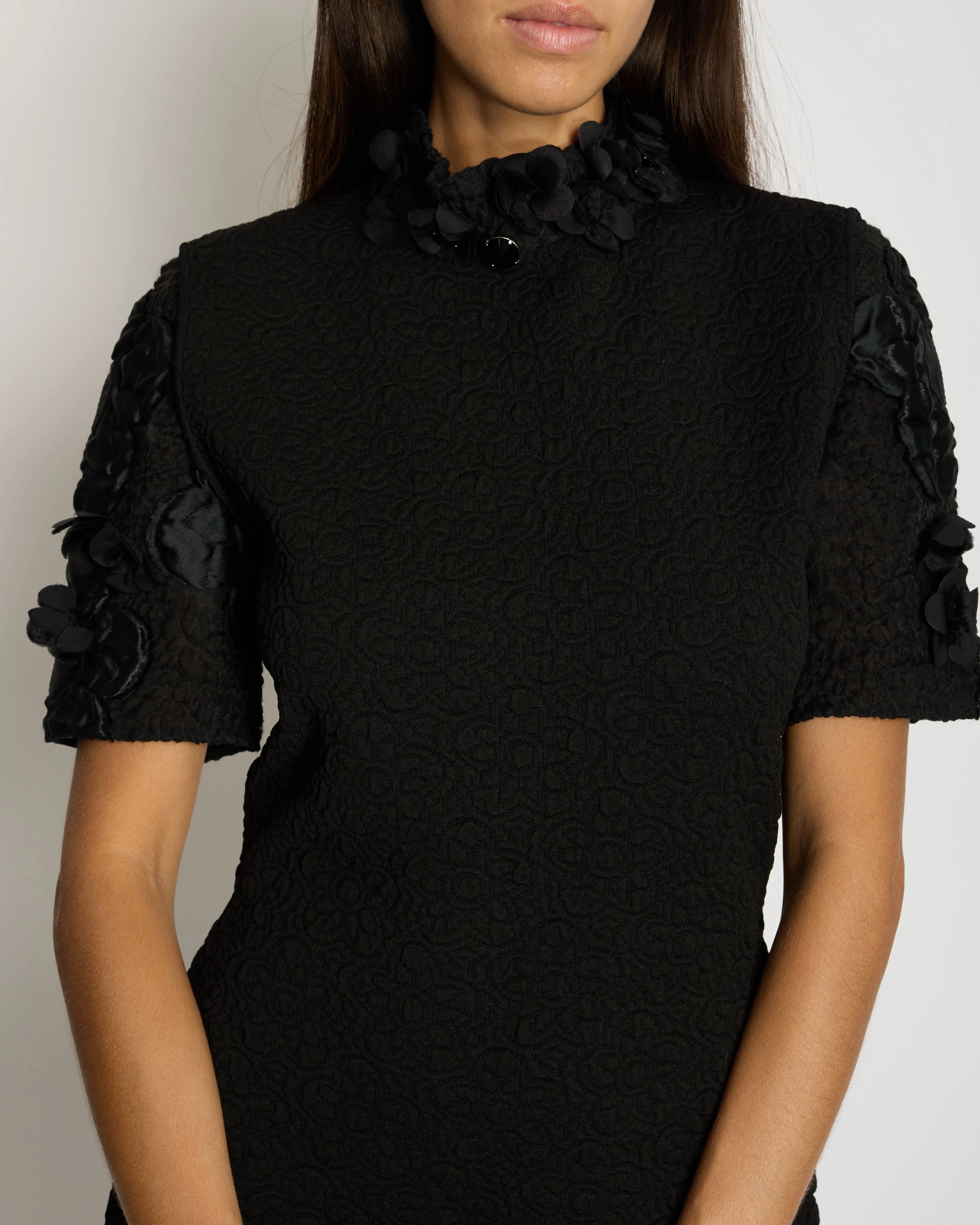 Fendi Black Short Sleeve Floral Mid-Neck Midi Dress IT 42 (UK 10) - Image 4