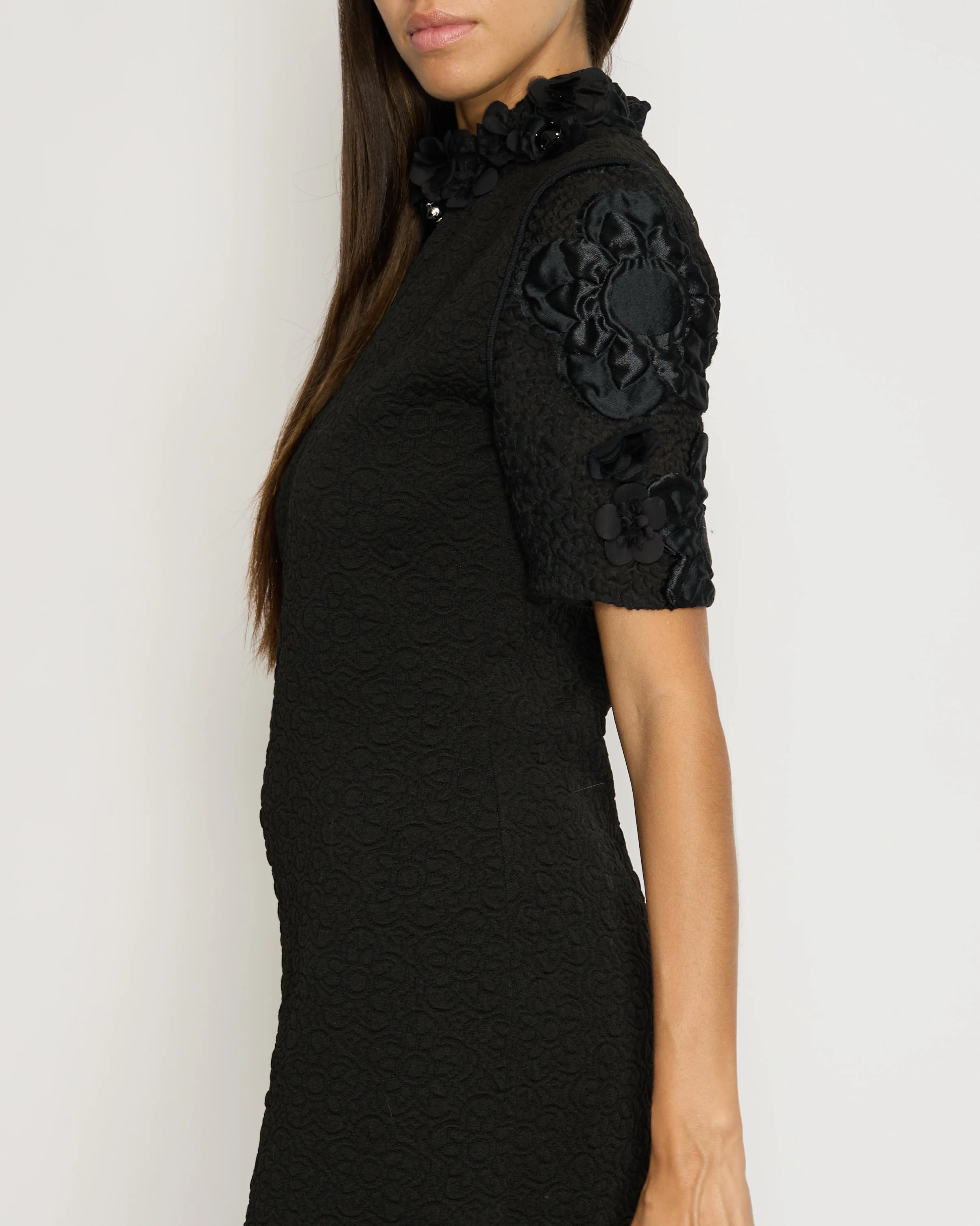 Fendi Black Short Sleeve Floral Mid-Neck Midi Dress IT 42 (UK 10) - Image 5