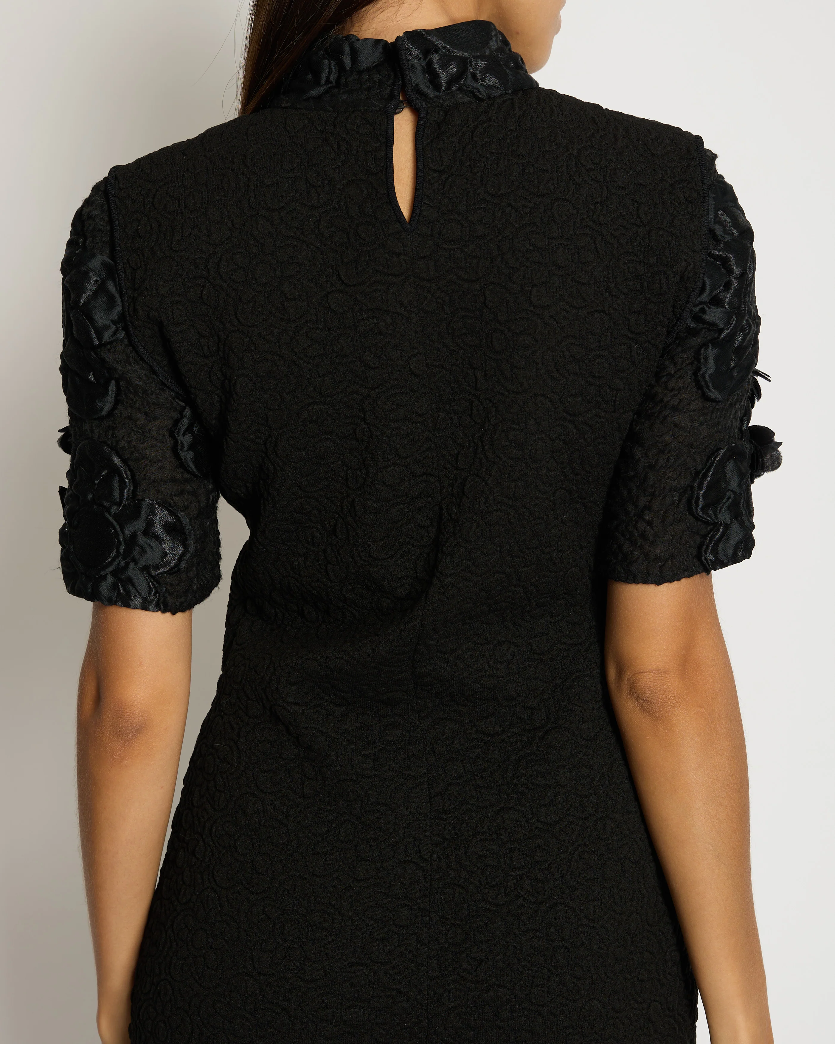 Fendi Black Short Sleeve Floral Mid-Neck Midi Dress IT 42 (UK 10) - Image 6