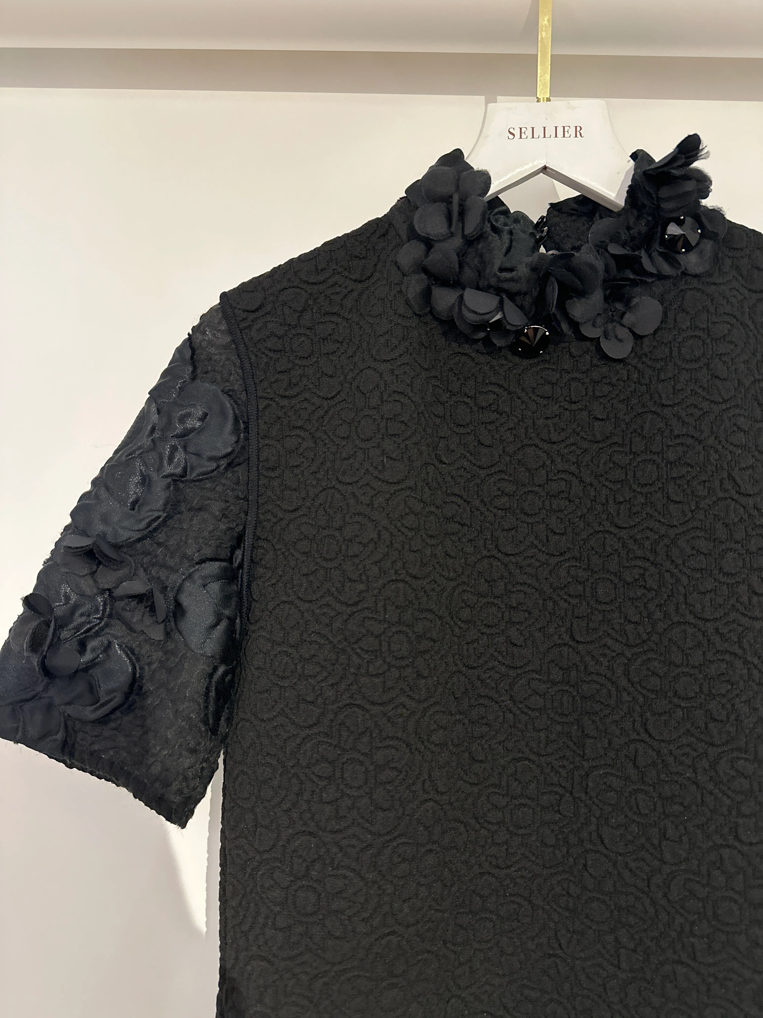 Fendi Black Short Sleeve Floral Mid-Neck Midi Dress IT 42 (UK 10) - Image 9