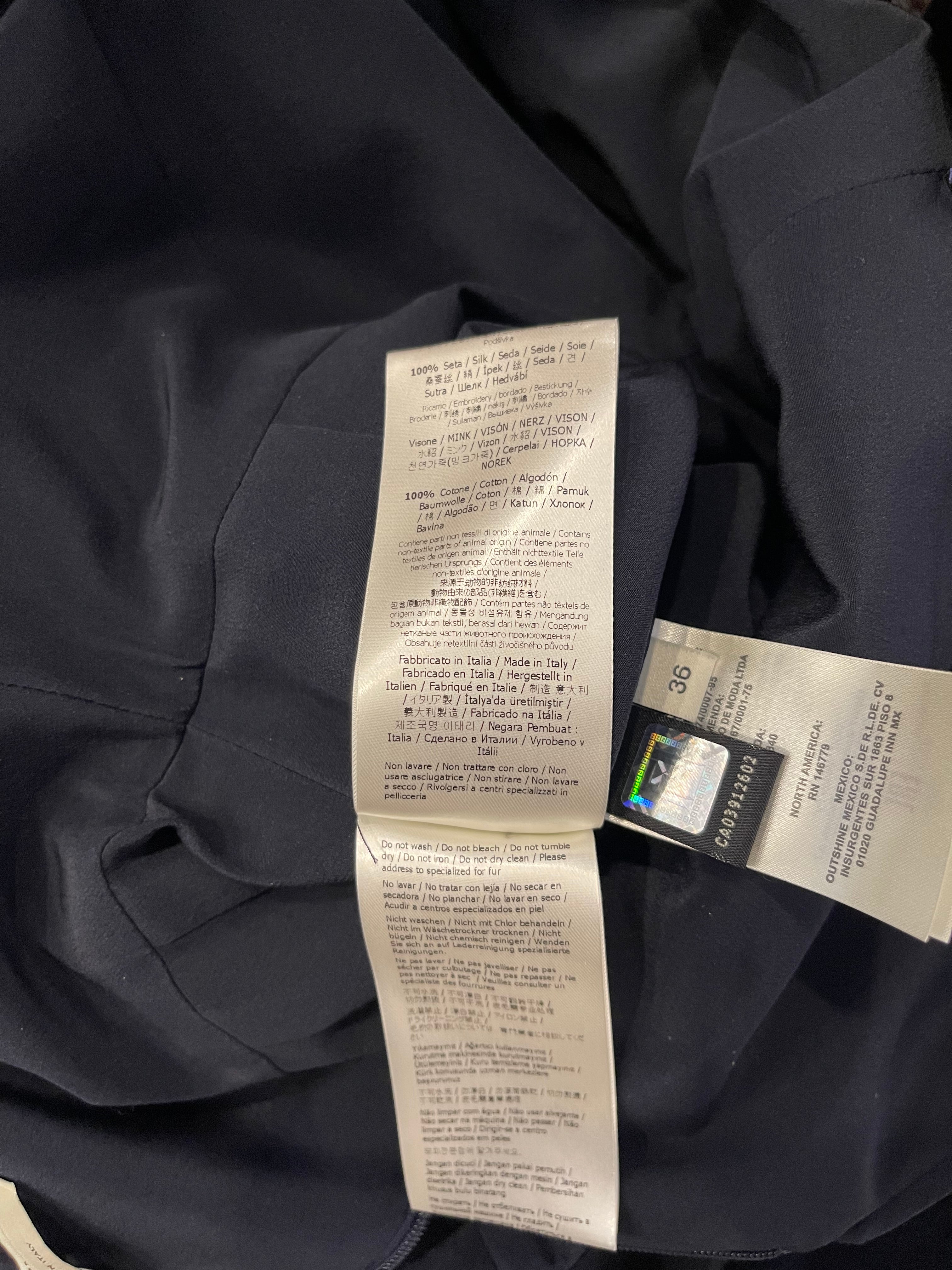 Fendi Navy Velvet Short-Sleeve Mini Dress with Floral Mink Fur Details Size IT 36 (UK 4) - Image 13