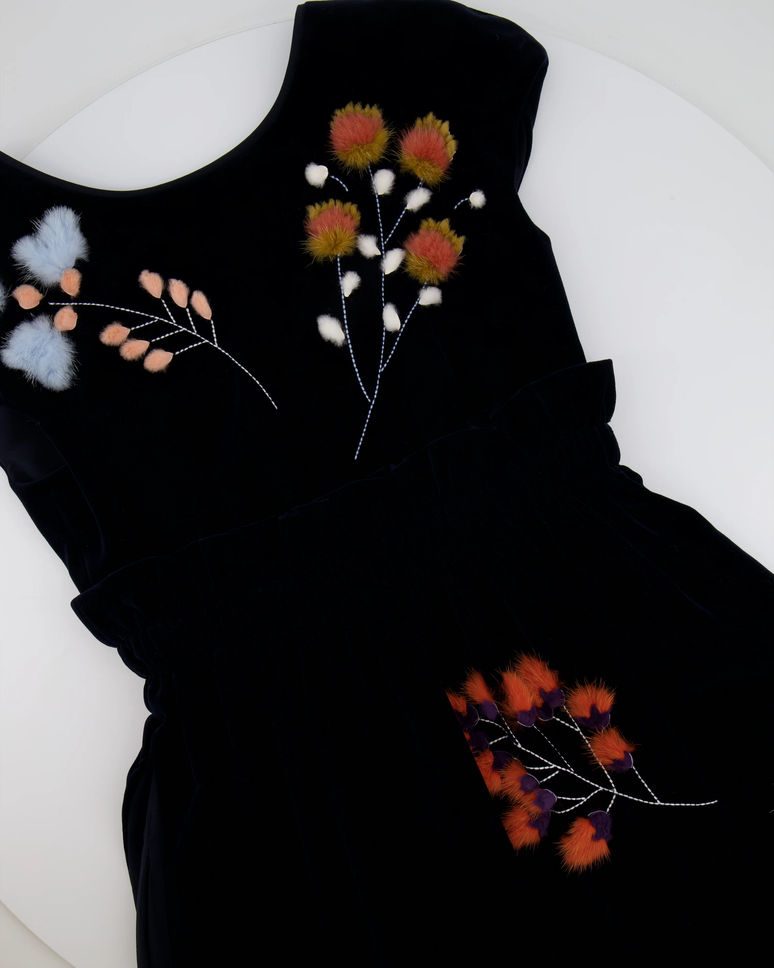 Fendi Navy Velvet Short-Sleeve Mini Dress with Floral Mink Fur Details Size IT 36 (UK 4) - Image 6