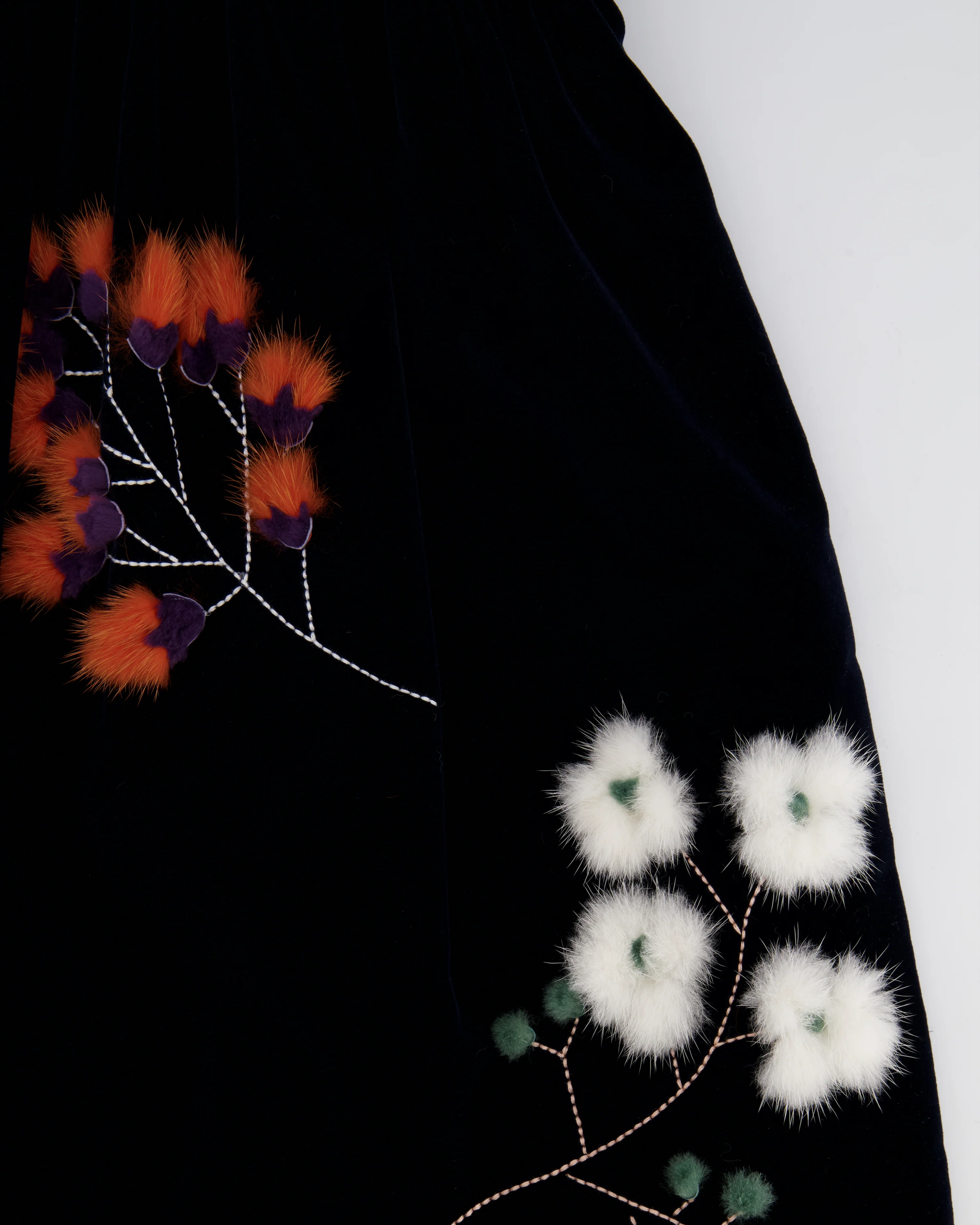 Fendi Navy Velvet Short-Sleeve Mini Dress with Floral Mink Fur Details Size IT 36 (UK 4) - Image 8