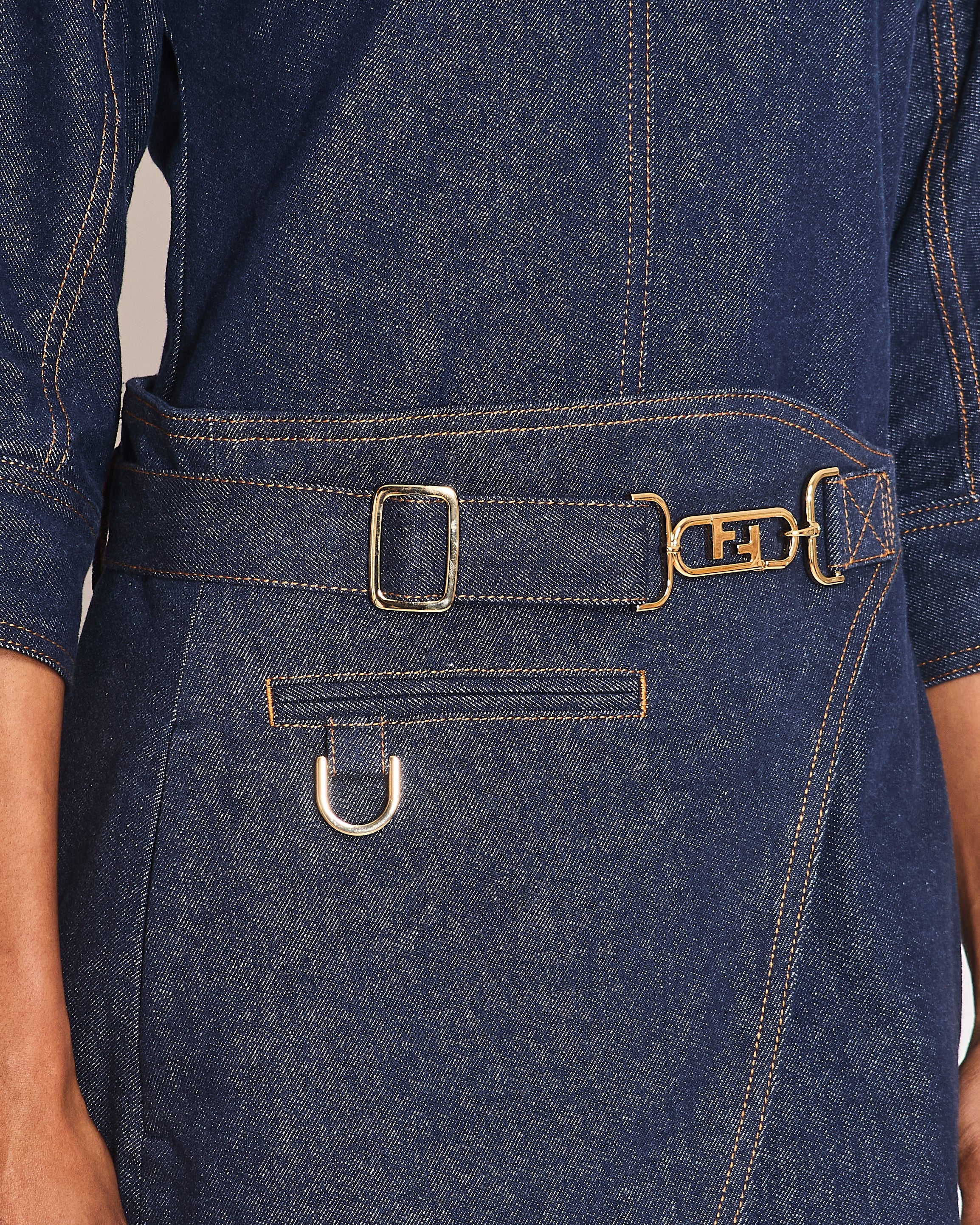 Fendi Blue Denim Long Sleeve Dress with FF Logo Belt Detail Size 38 (UK 6) - Image 4