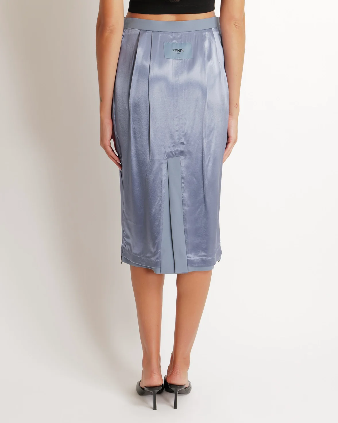 Fendi Blue Satin Midi Skirt with Back Logo and FF Zip Details Size IT 40 (UK 8) RRP £950 - Image 2