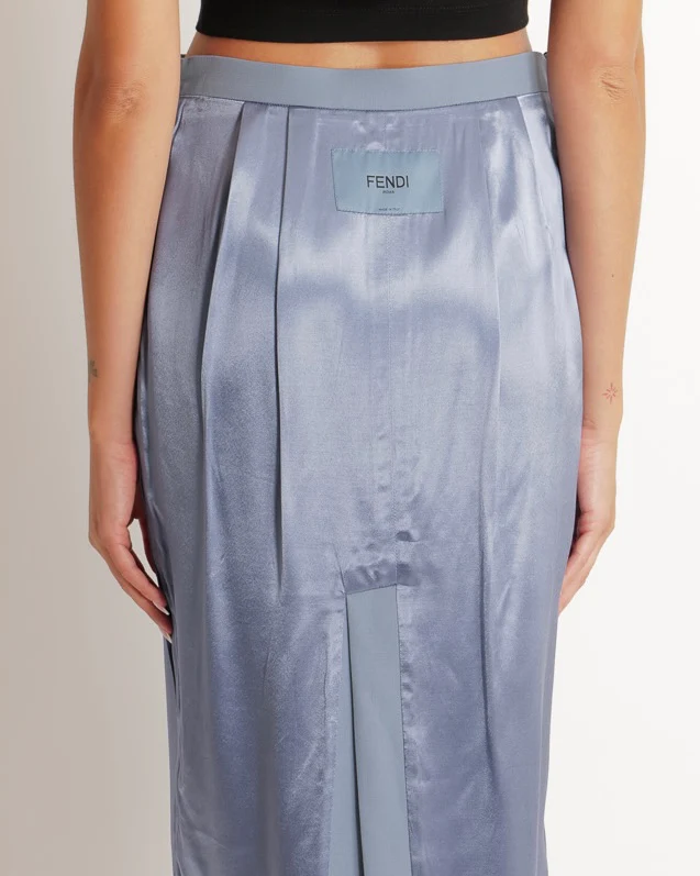 Fendi Blue Satin Midi Skirt with Back Logo and FF Zip Details Size IT 40 (UK 8) RRP £950 - Image 3