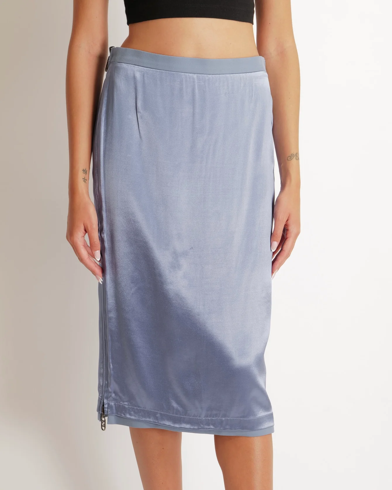 Fendi Blue Satin Midi Skirt with Back Logo and FF Zip Details Size IT 40 (UK 8) RRP £950 - Image 4