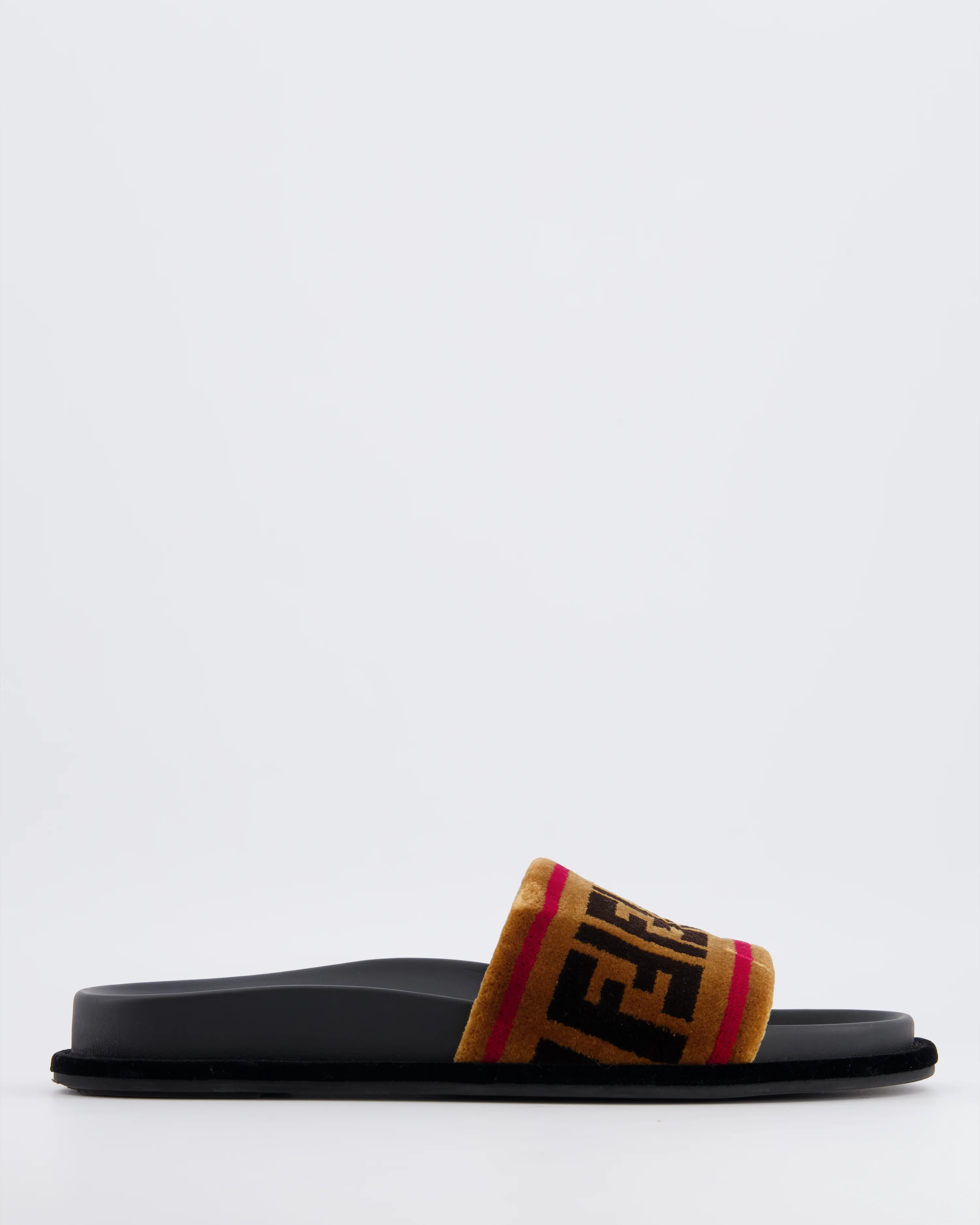 Fendi Brown and Black Velvet Monogram FF Slide Sandals Size EU 38