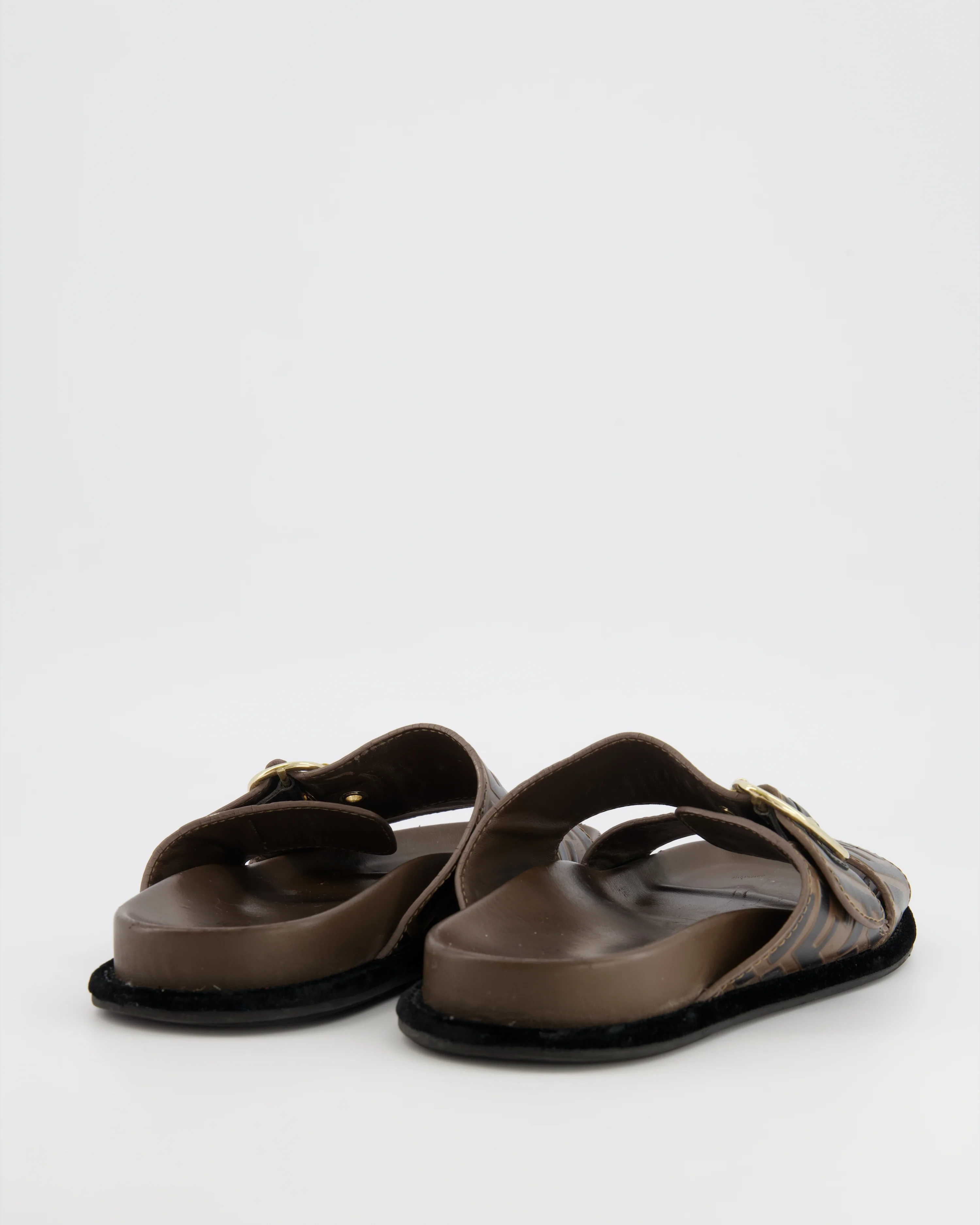 Fendi Brown FF Monogram Sandal with Velvet Trim & Gold Buckle Detail Size EU 36 RRP £790 - Image 3
