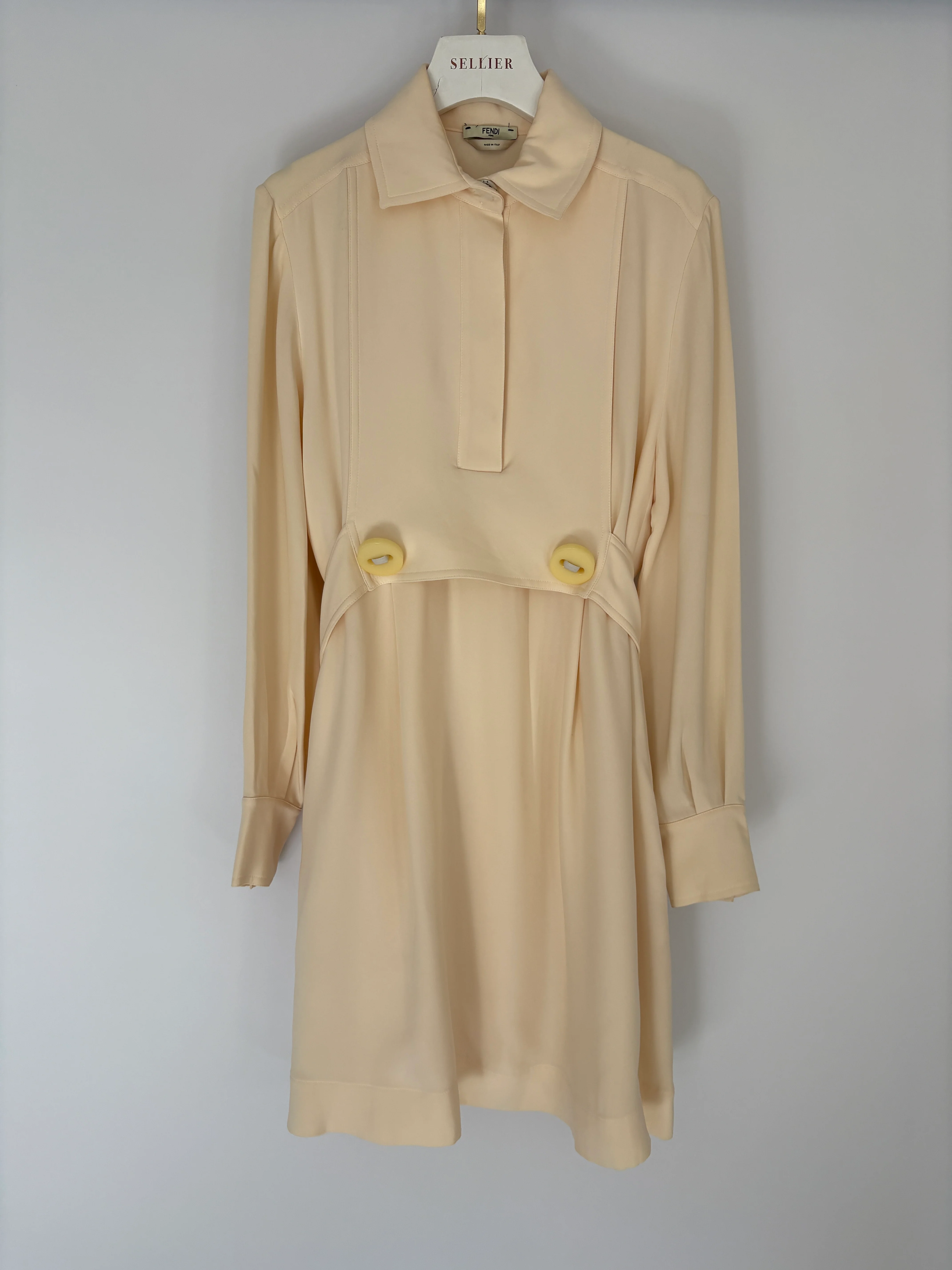 Fendi Cream Long Sleeve Mini Dress with Big Button Details Size IT 40 (UK 8) - Image 10