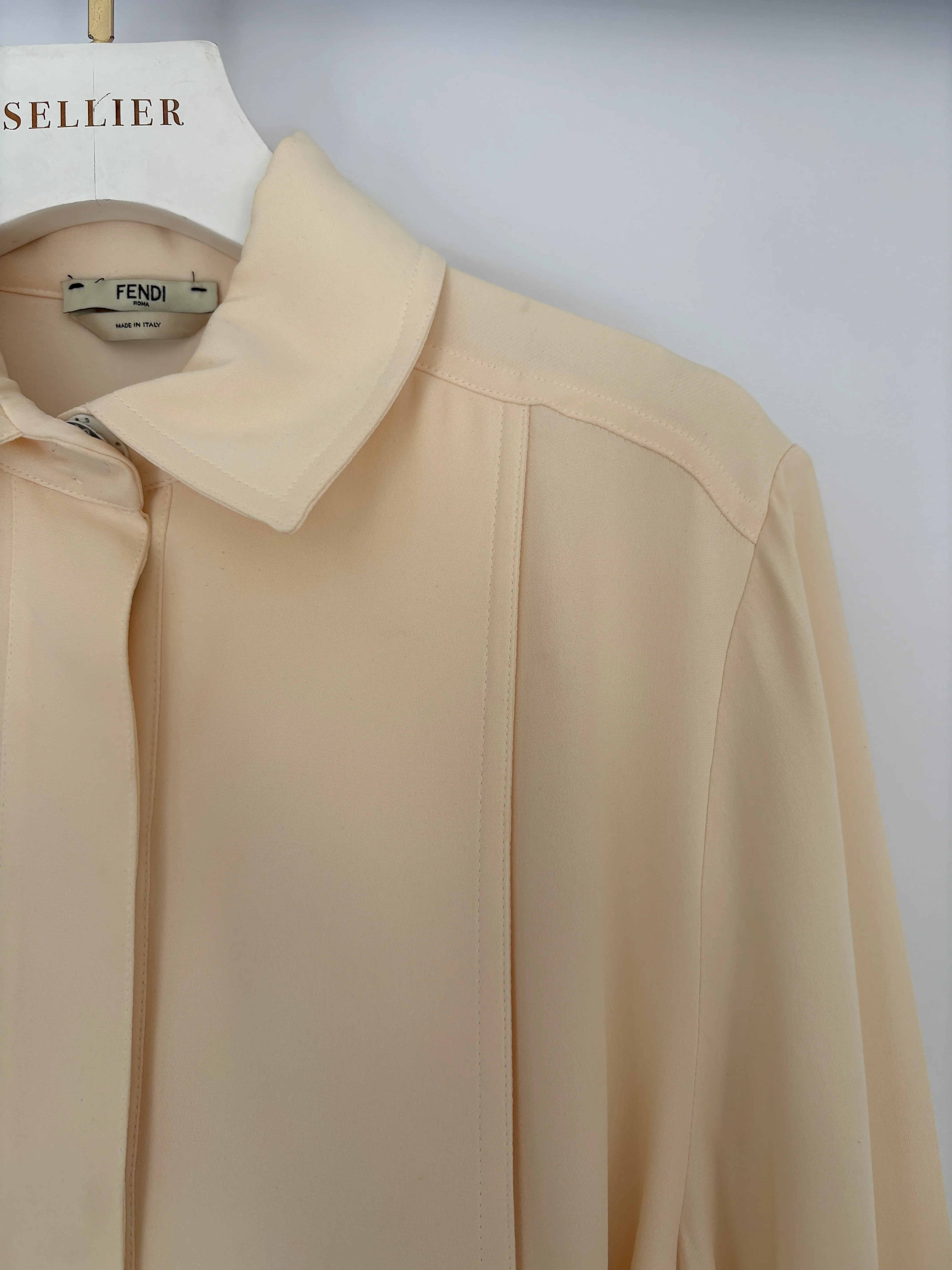 Fendi Cream Long Sleeve Mini Dress with Big Button Details Size IT 40 (UK 8) - Image 12