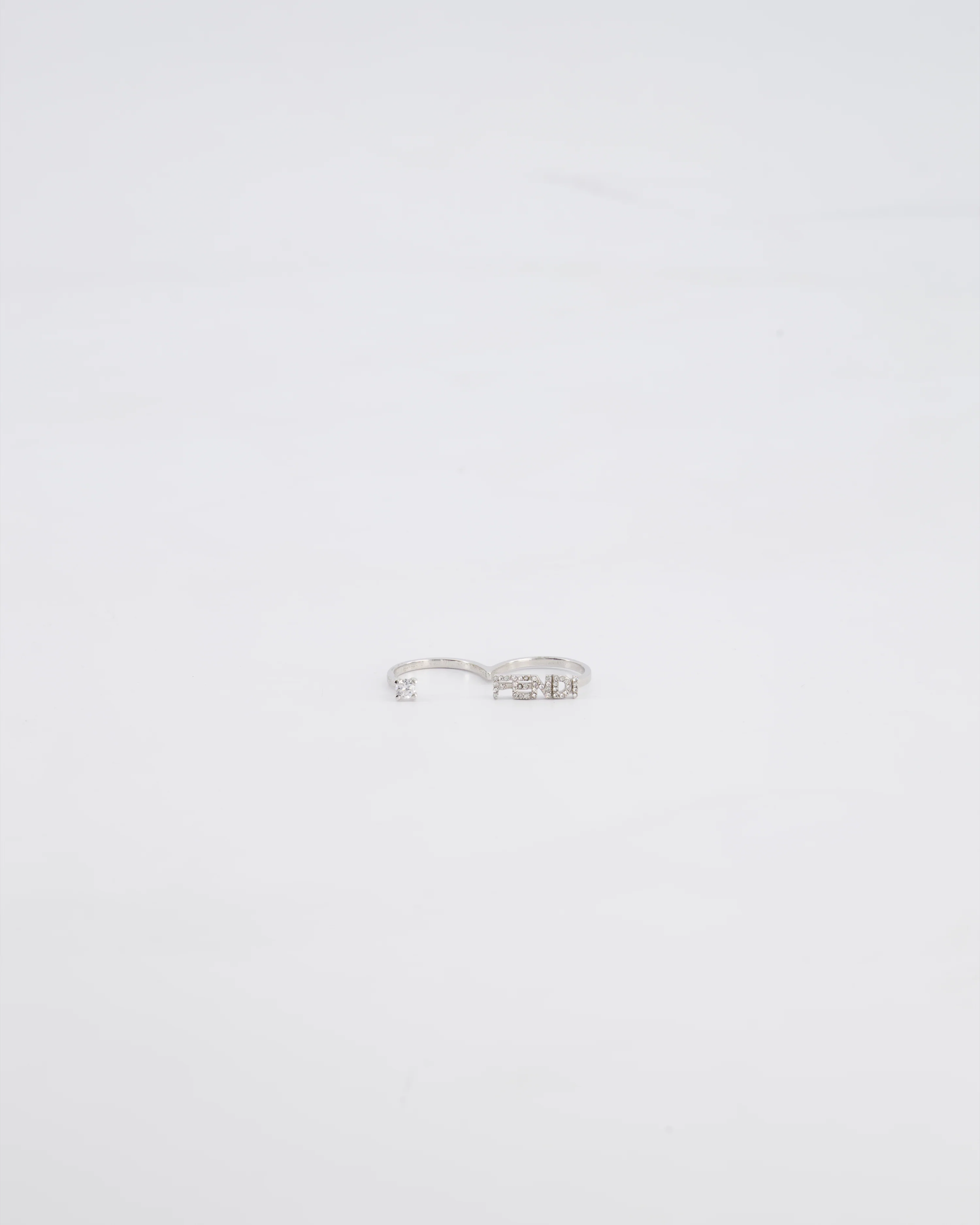 Fendi Double Finger Ring in Silver Colour with Crystals Size 16/56 and 15/55