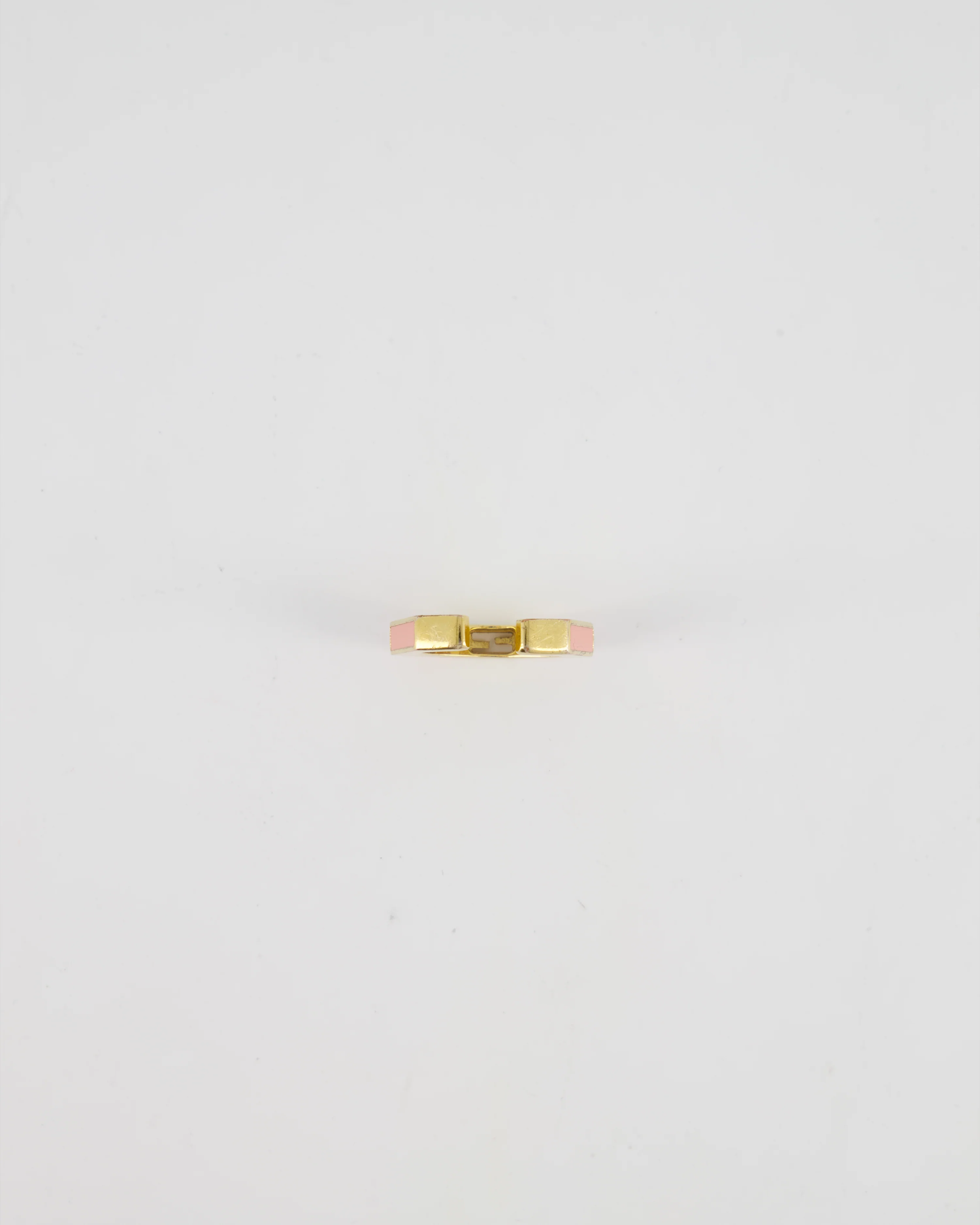 Fendi Gold Enamel Hexagonal Baguette Ring with pink Enamel Detail Size M - Image 3