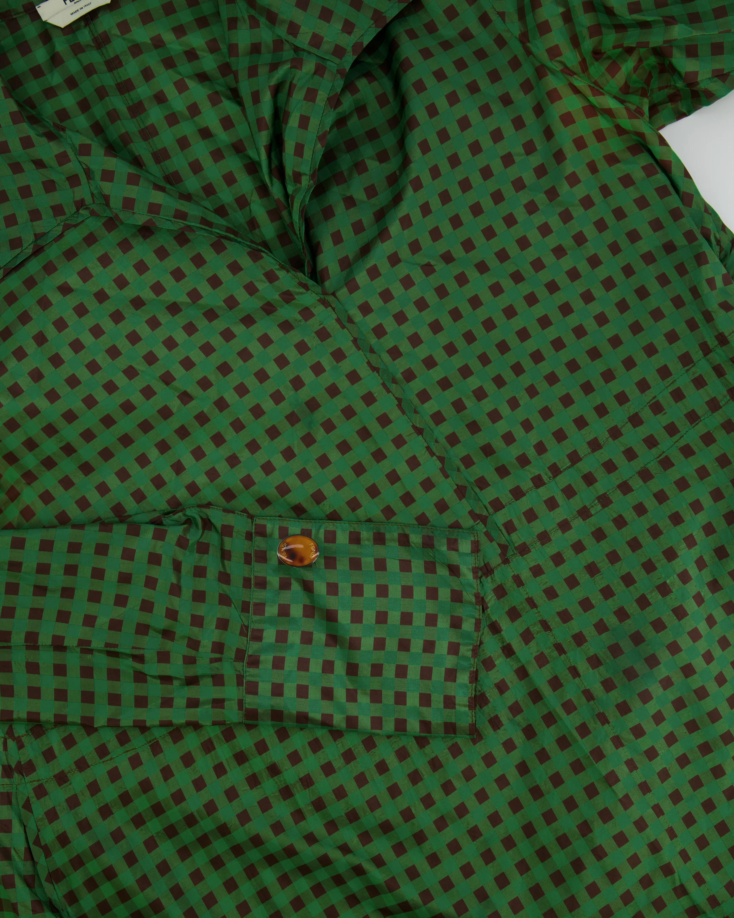 Fendi Green and Brown Silk Checked Maxi Dress with Logo Buttons Size IT 42 (UK 10) RRP £2,250 - Image 10