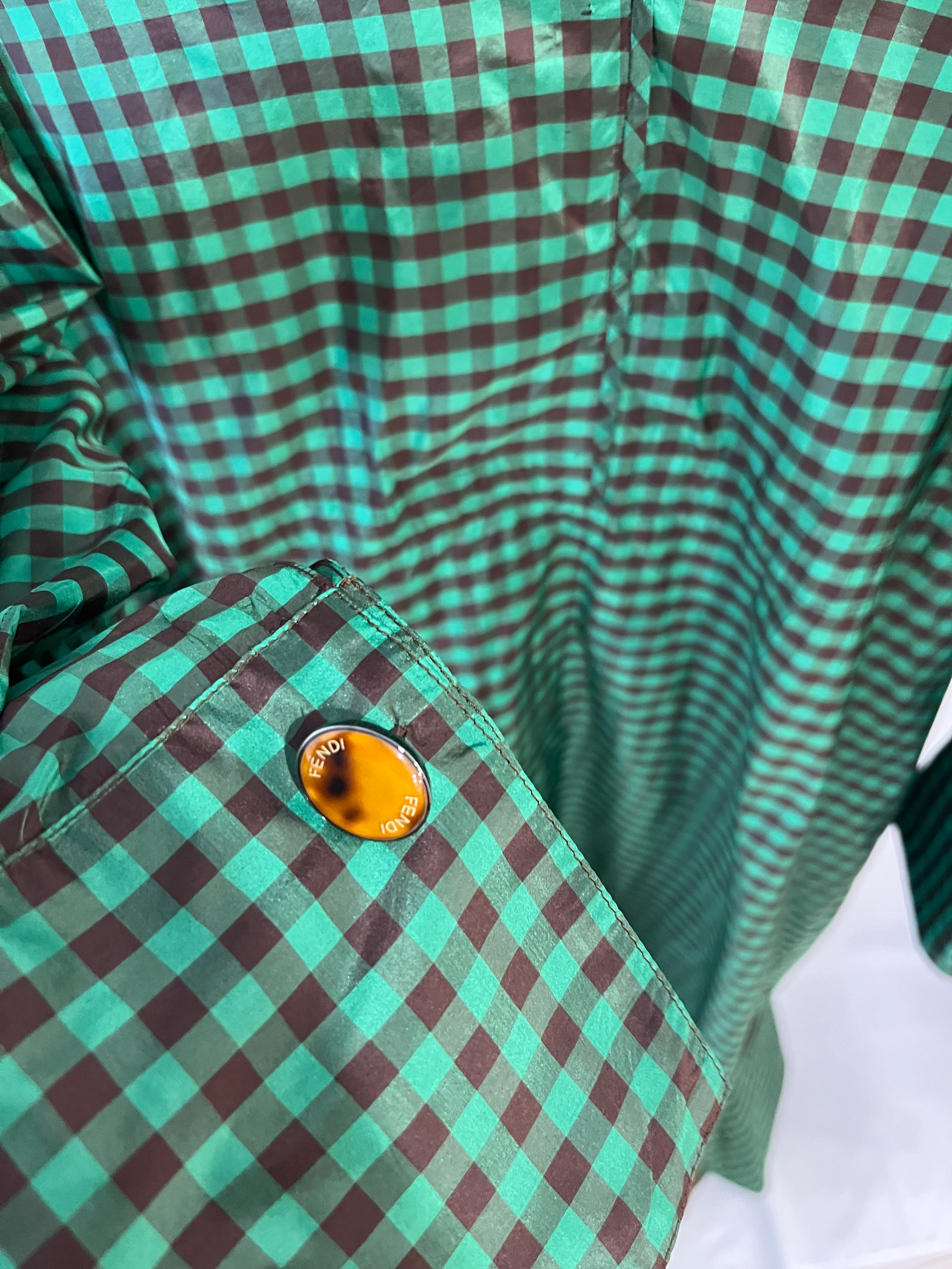 Fendi Green and Brown Silk Checked Maxi Dress with Logo Buttons Size IT 42 (UK 10) RRP £2,250 - Image 16