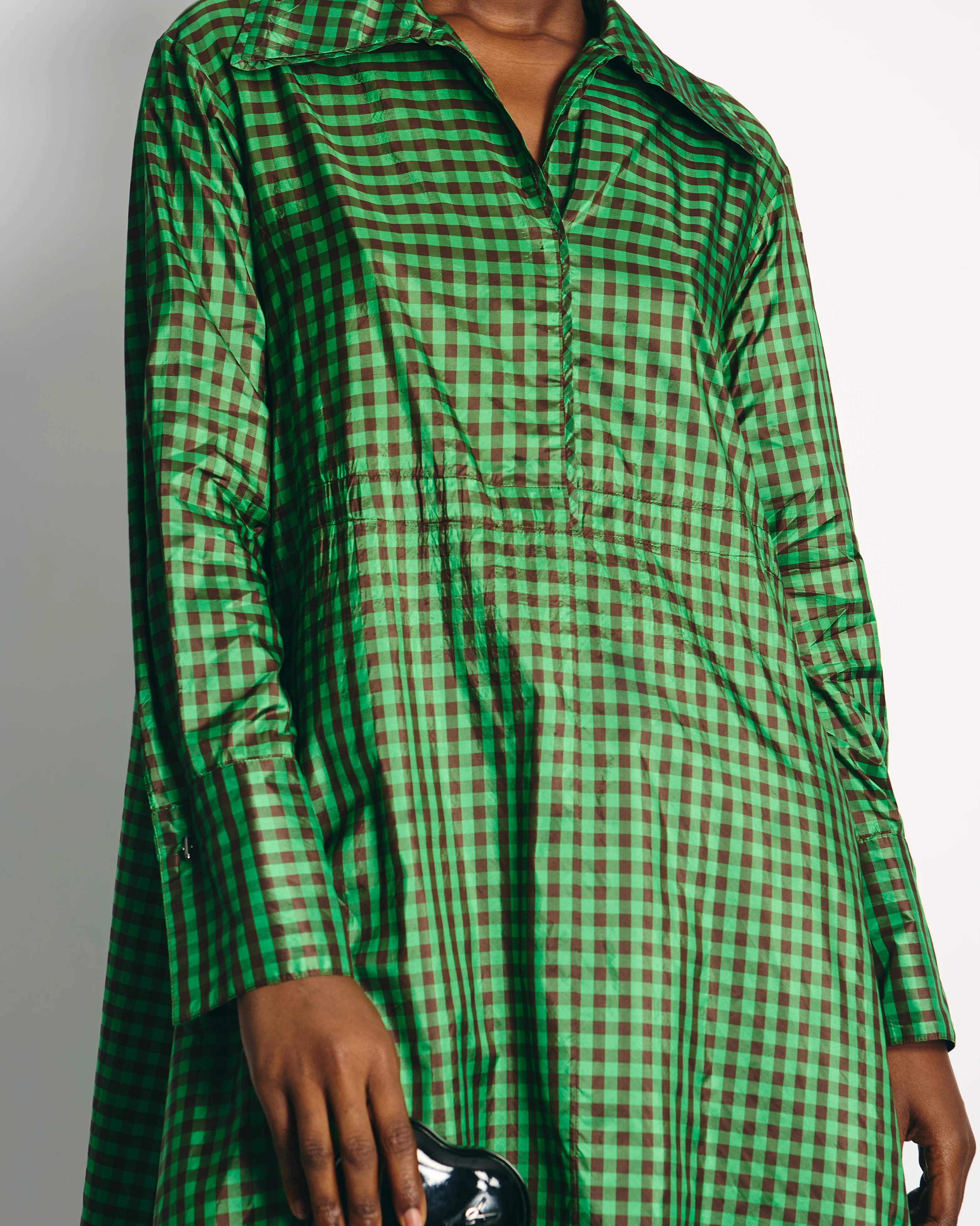 Fendi Green and Brown Silk Checked Maxi Dress with Logo Buttons Size IT 42 (UK 10) RRP £2,250 - Image 3