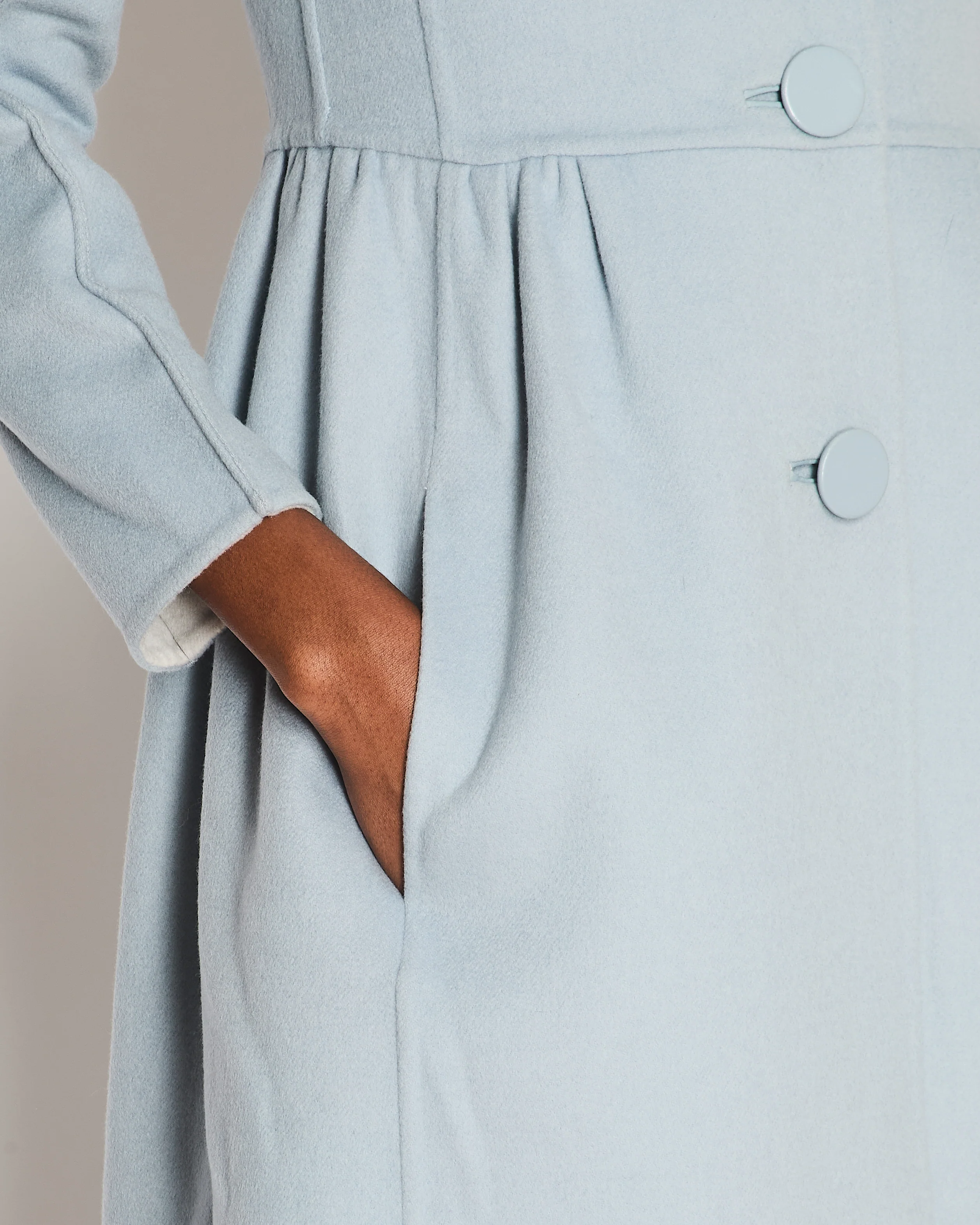 Fendi Light Blue Wool Coat with Black and White Mink Fur Collar Size IT 38 (UK 6) - Image 5
