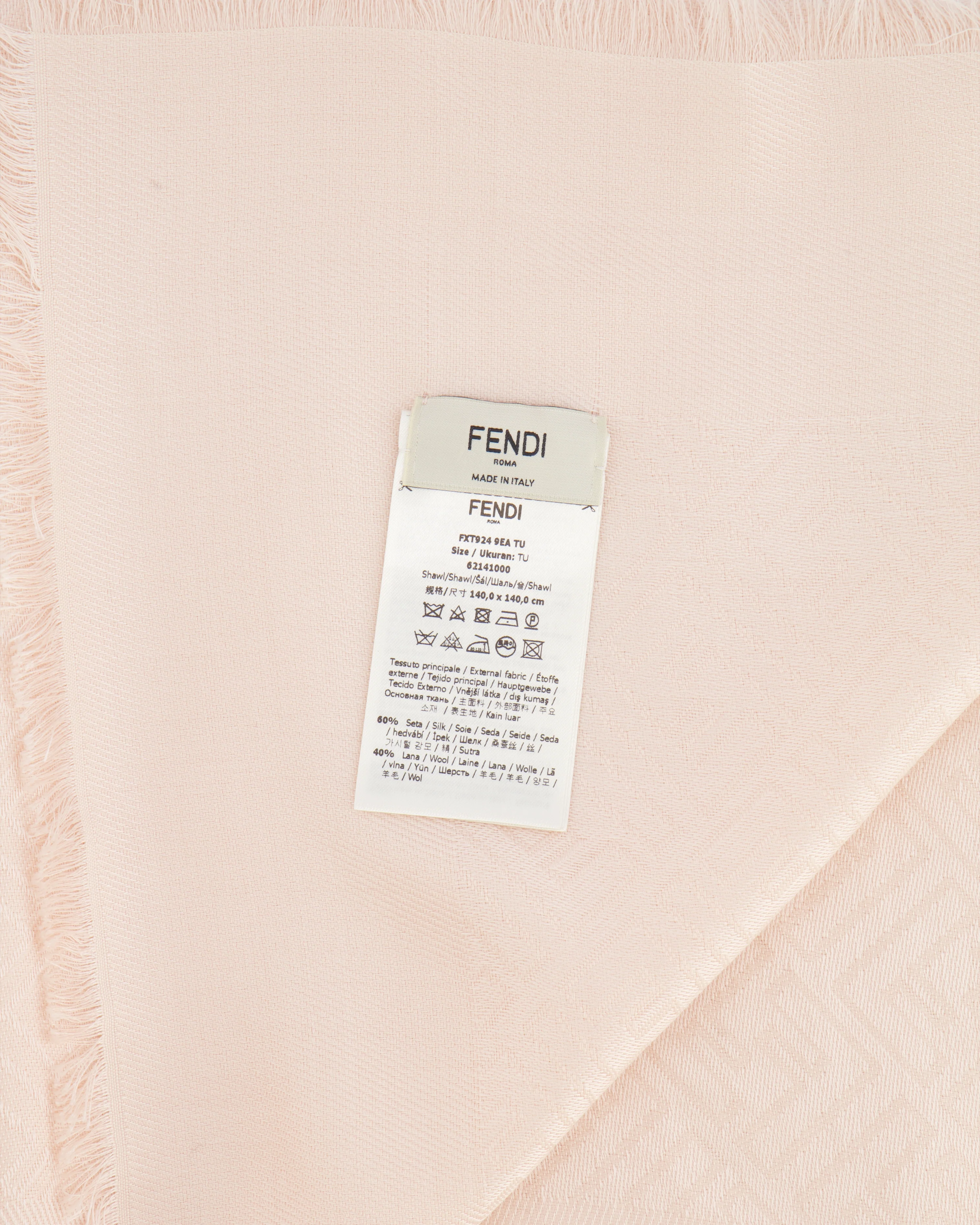 Fendi Light Pink Silk Shawl with FF Logo Print RRP £490 - Image 4