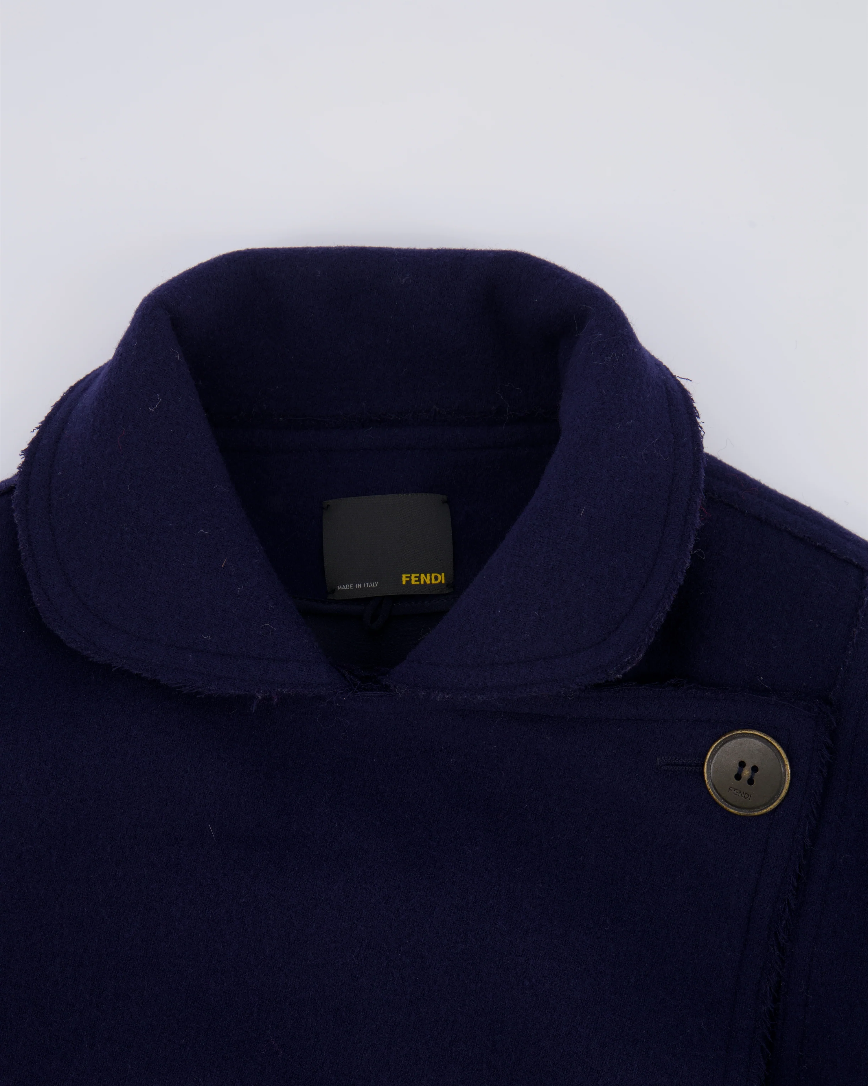 Fendi Navy Wool Coat with Raw Hems and Gathered Sleeves with Bow Detail Size IT 38 (UK 6) - Image 11