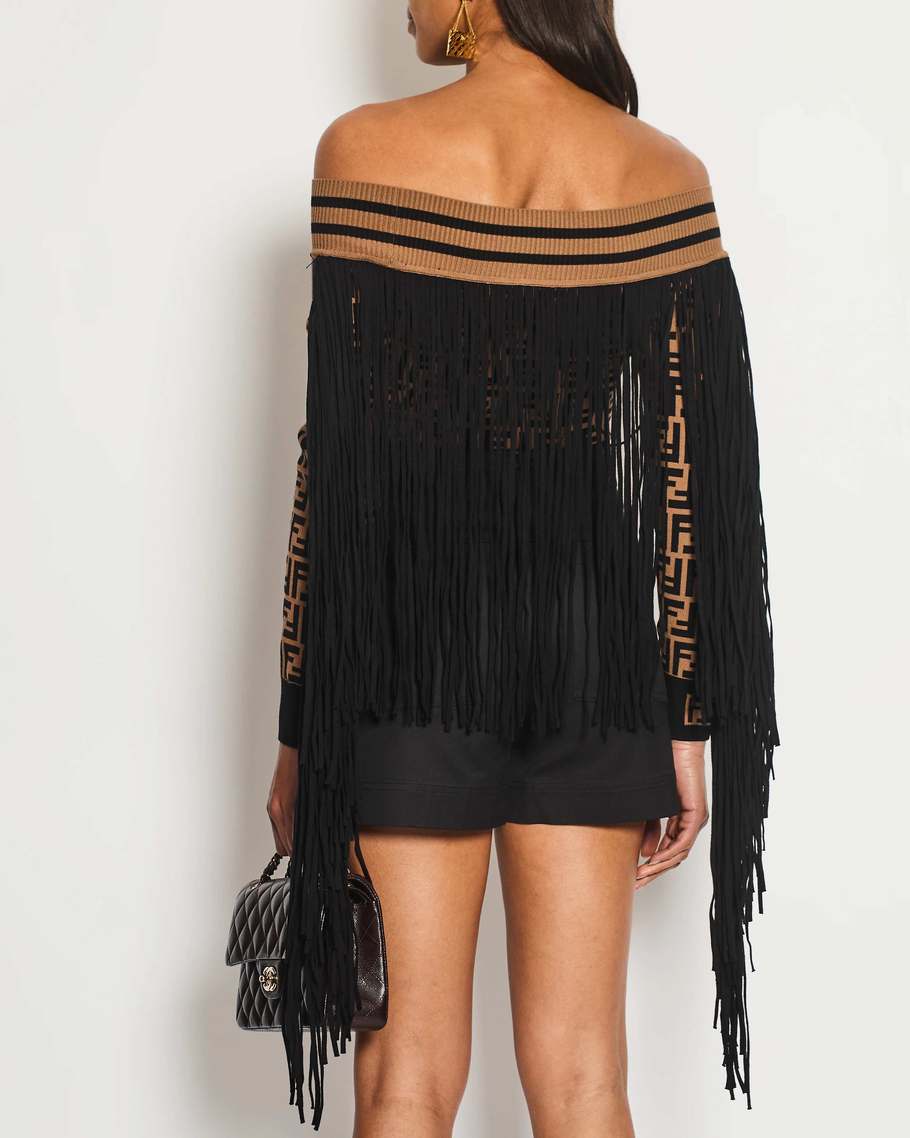 Fendi Off Shoulder Bodysuit Top With FF Monogram and Tassle Detail UK 8-10 - Image 3