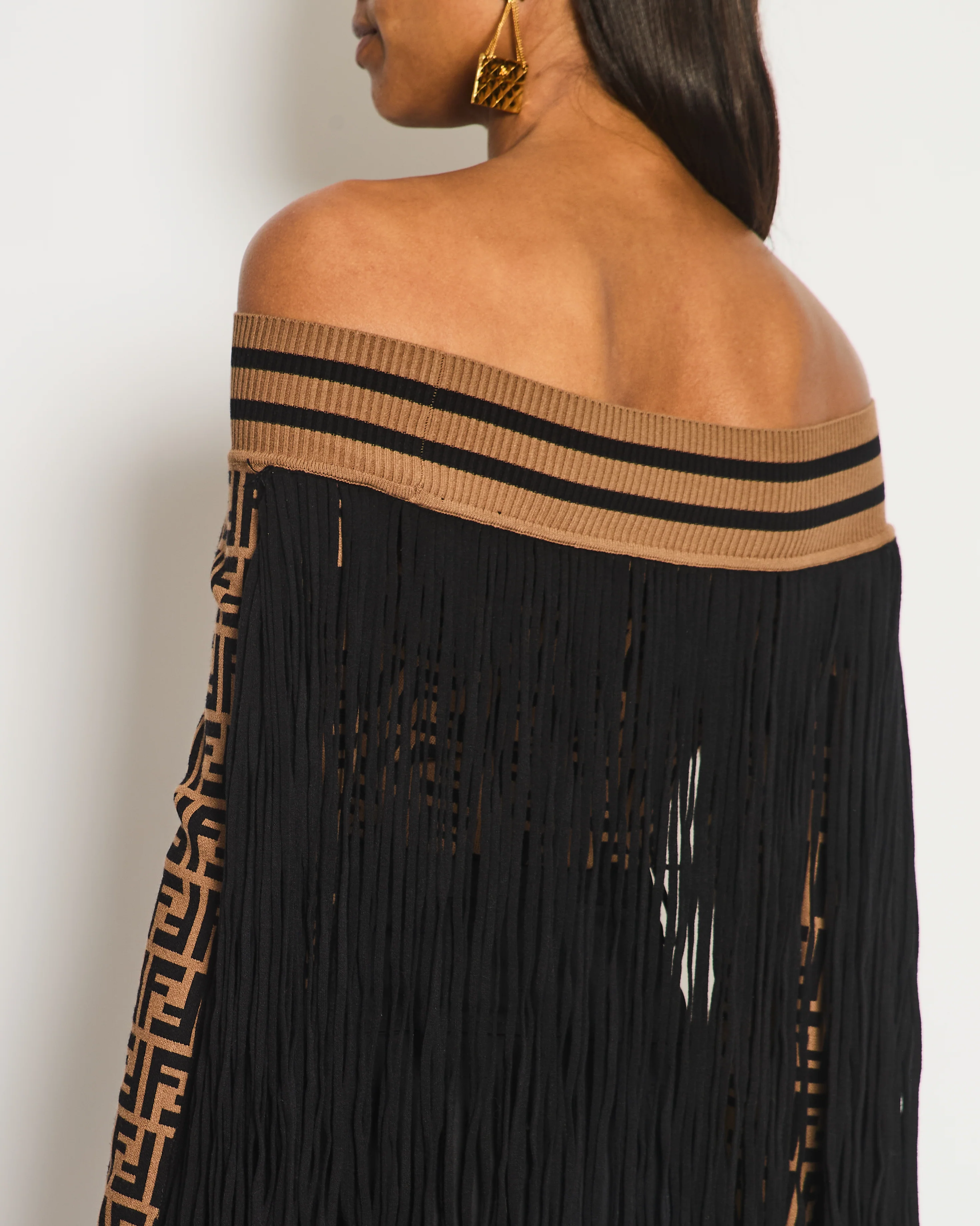 Fendi Off Shoulder Bodysuit Top With FF Monogram and Tassle Detail UK 8-10 - Image 4