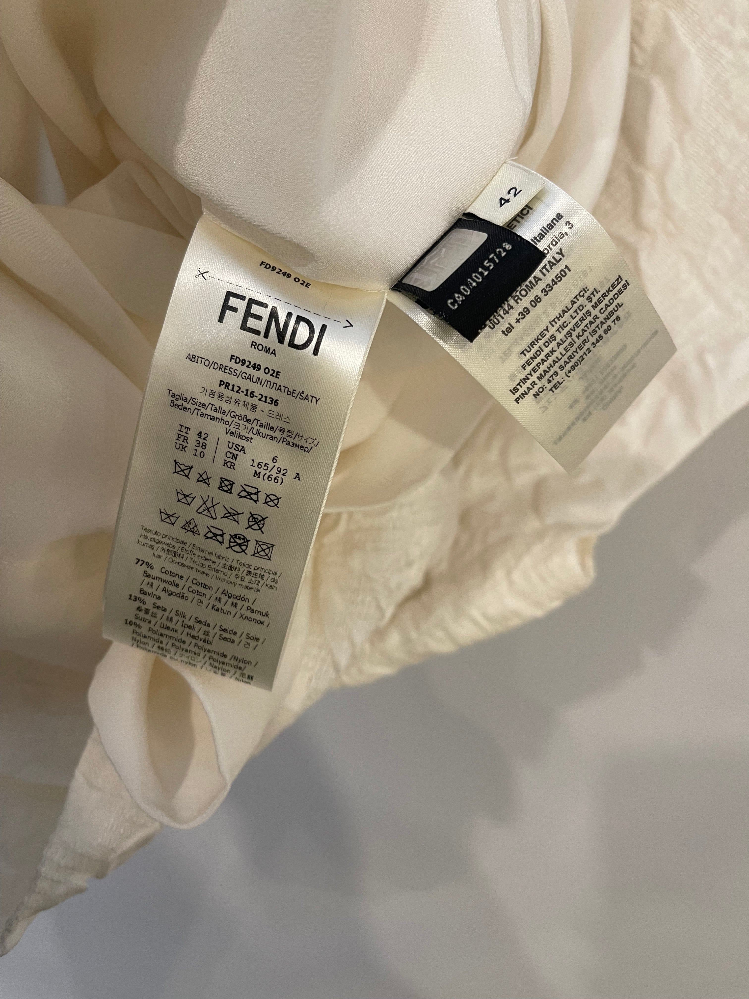 Fendi Pearl White Textured Sleeveless Dress with Mink Fur Detailing Size IT 42 (UK 10) - Image 13
