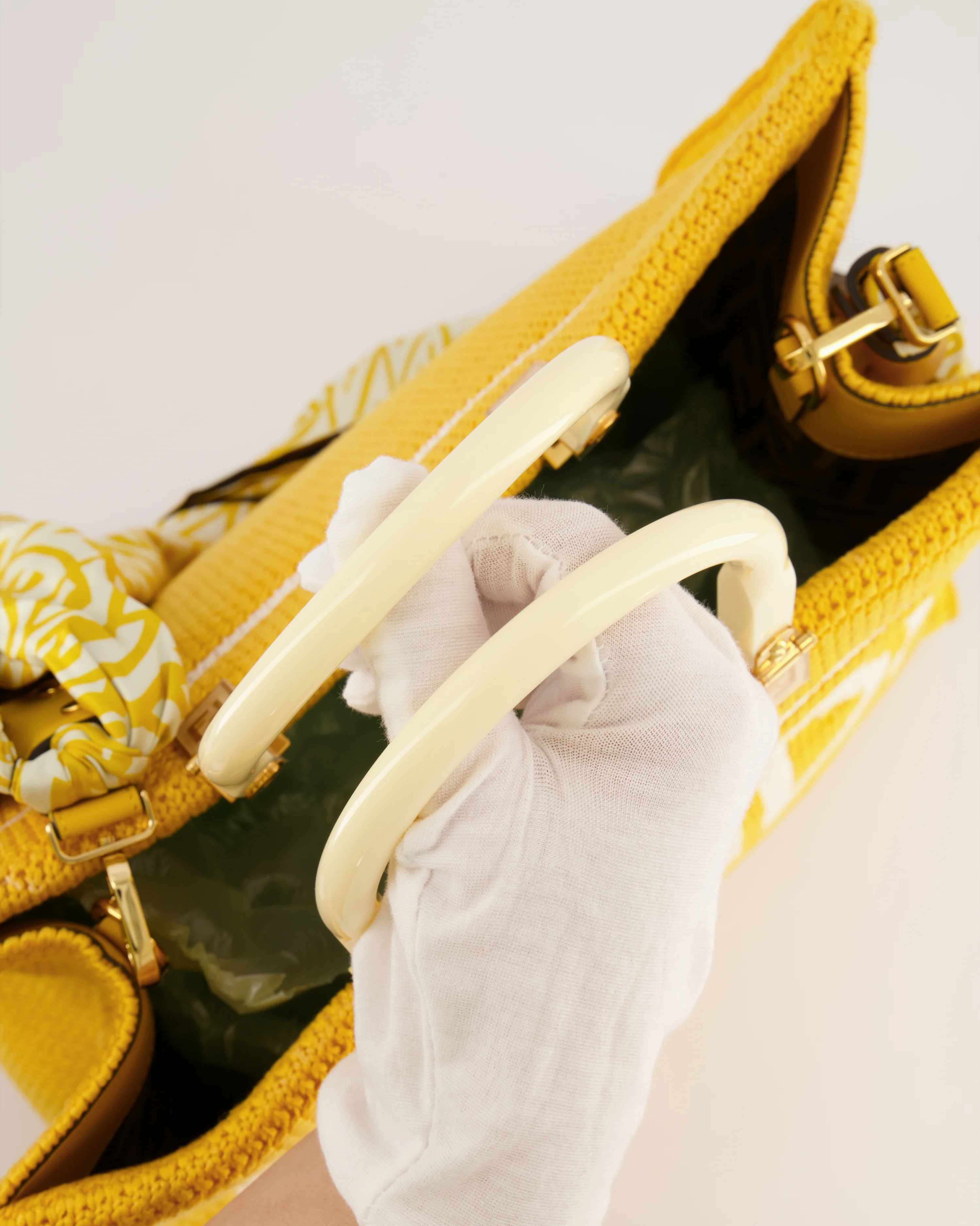 Fendi Sunshine Tote Bag in Yellow and White Crochet Canvas with Gold Hardware - Image 19