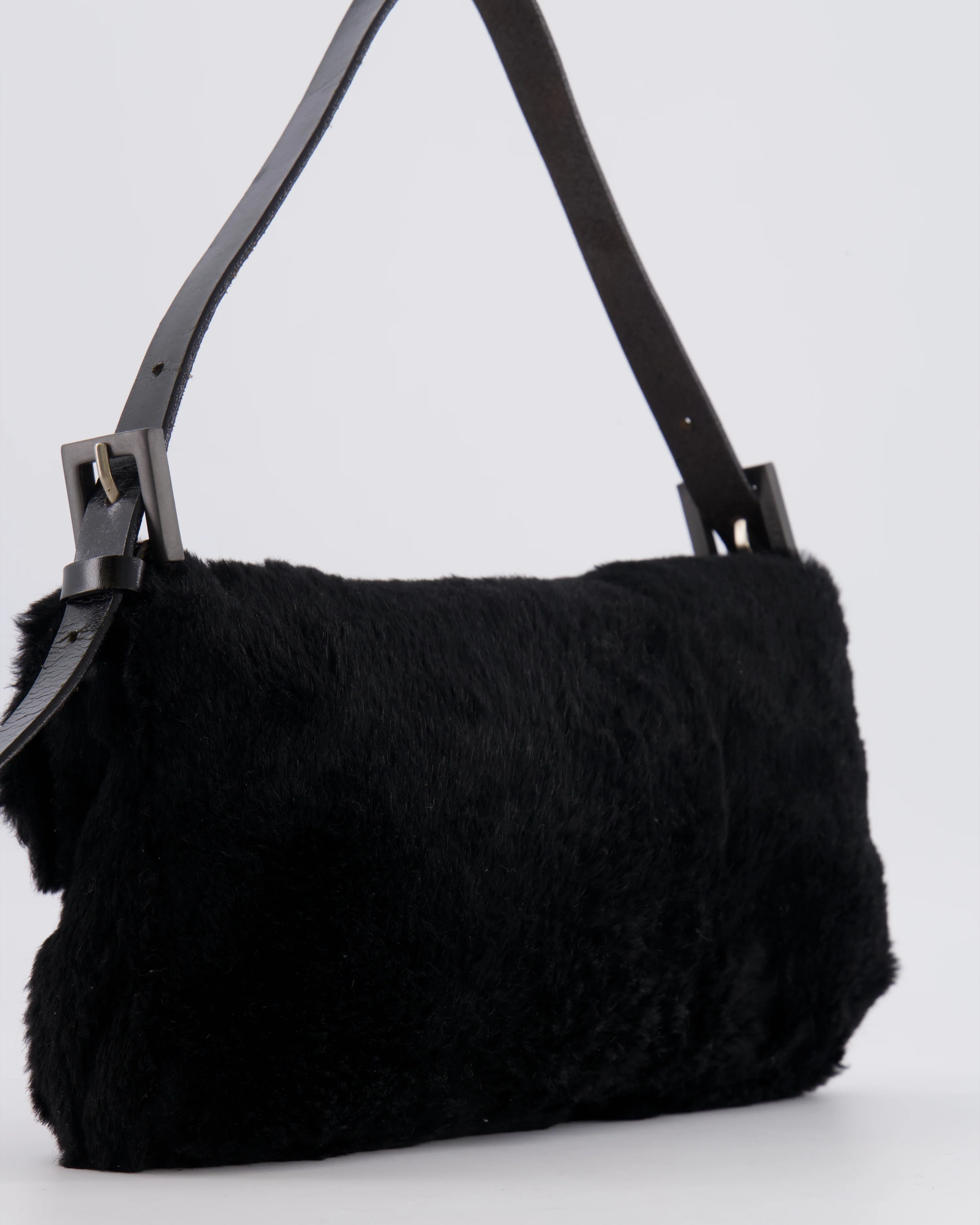 Fendi Vintage Black Rabbit Fur Baguette Shoulder Bag with Black Leather Details - Image 13