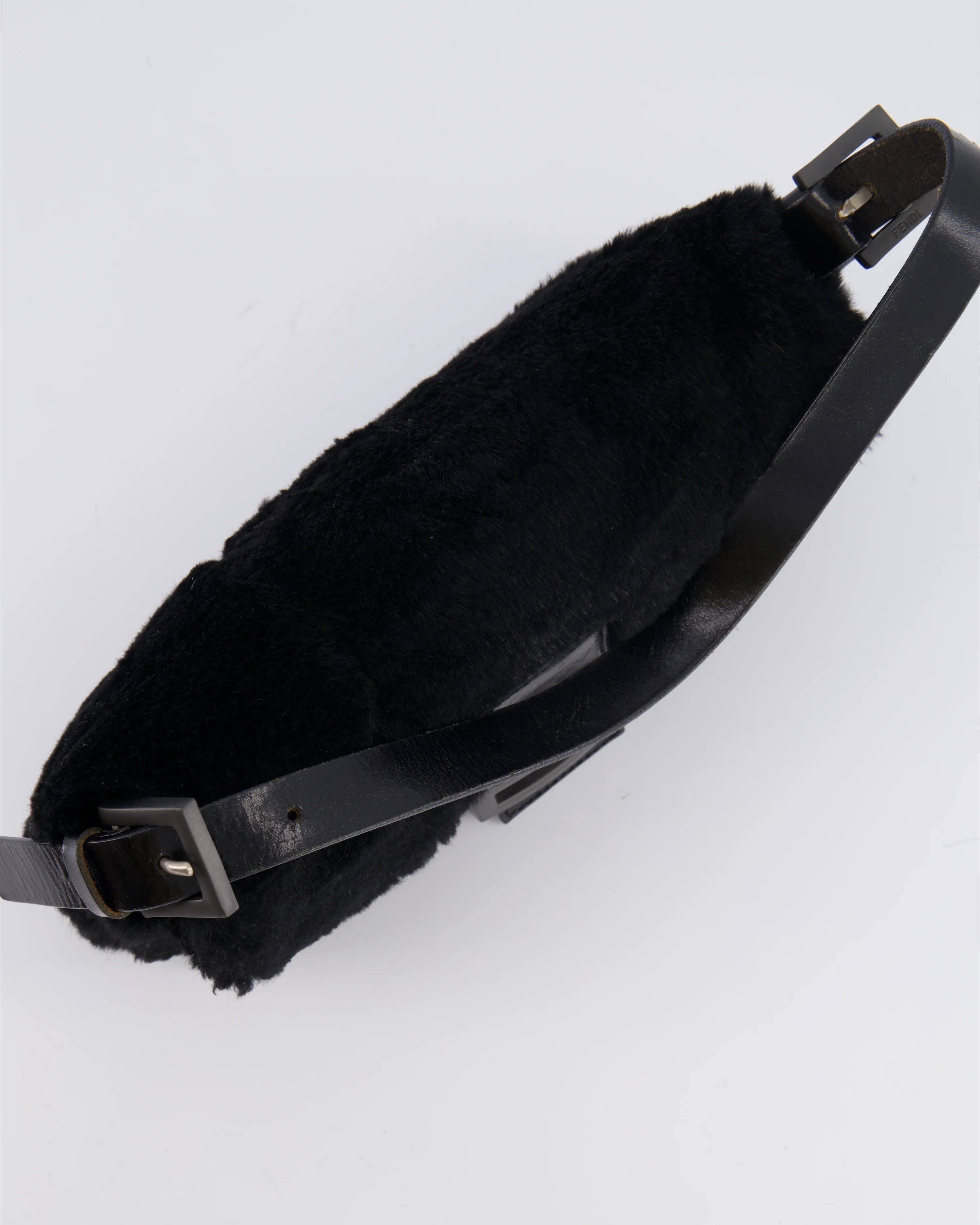 Fendi Vintage Black Rabbit Fur Baguette Shoulder Bag with Black Leather Details - Image 14